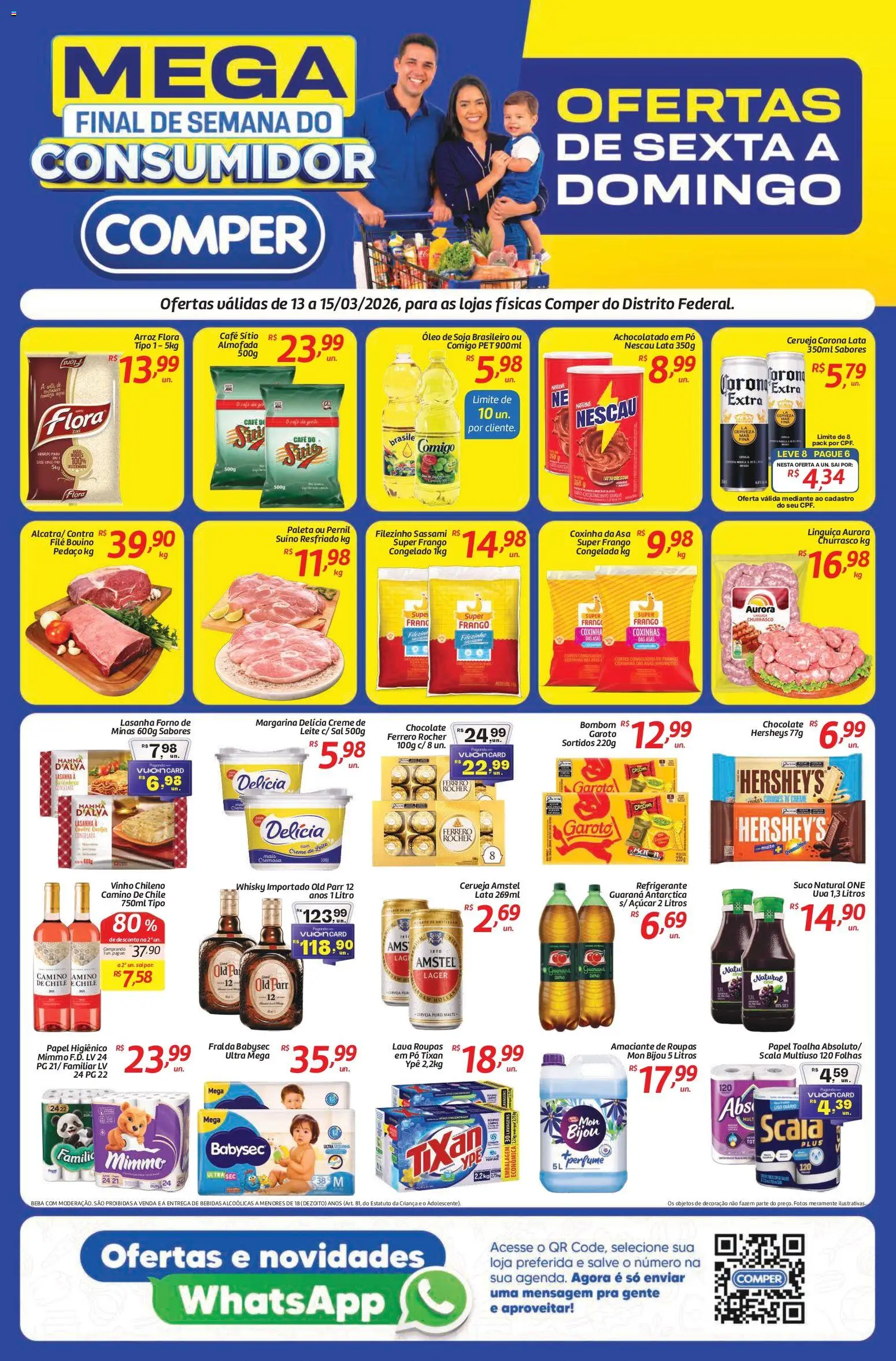 Pré-Visualização do folheto "Comper - Ofertas da semana" da loja Comper válido a partir de 13/03/2026 - Chocolate, Ferrero Rocher, Frango, Forno, Amaciante, Linguiça, Papel toalha, Suco natural
