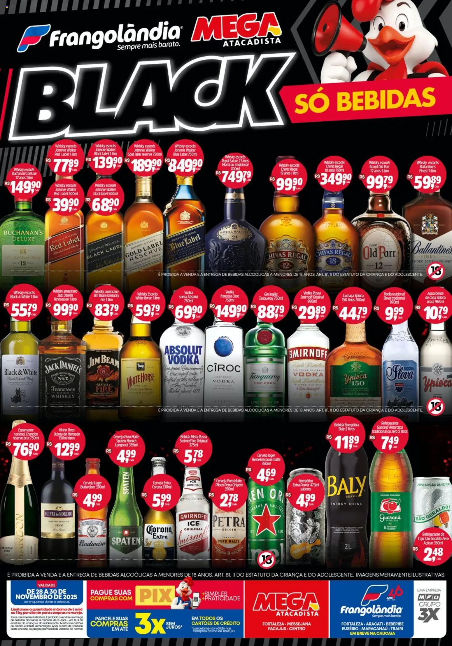 Pré-Visualização do folheto "Black Friday" da loja Frangolândia válido a partir de 28/11/2025 - Whisky, Gin, Bebidas, Açúcar, Cachaça, Guaraná, Espumante, Ballantine’s