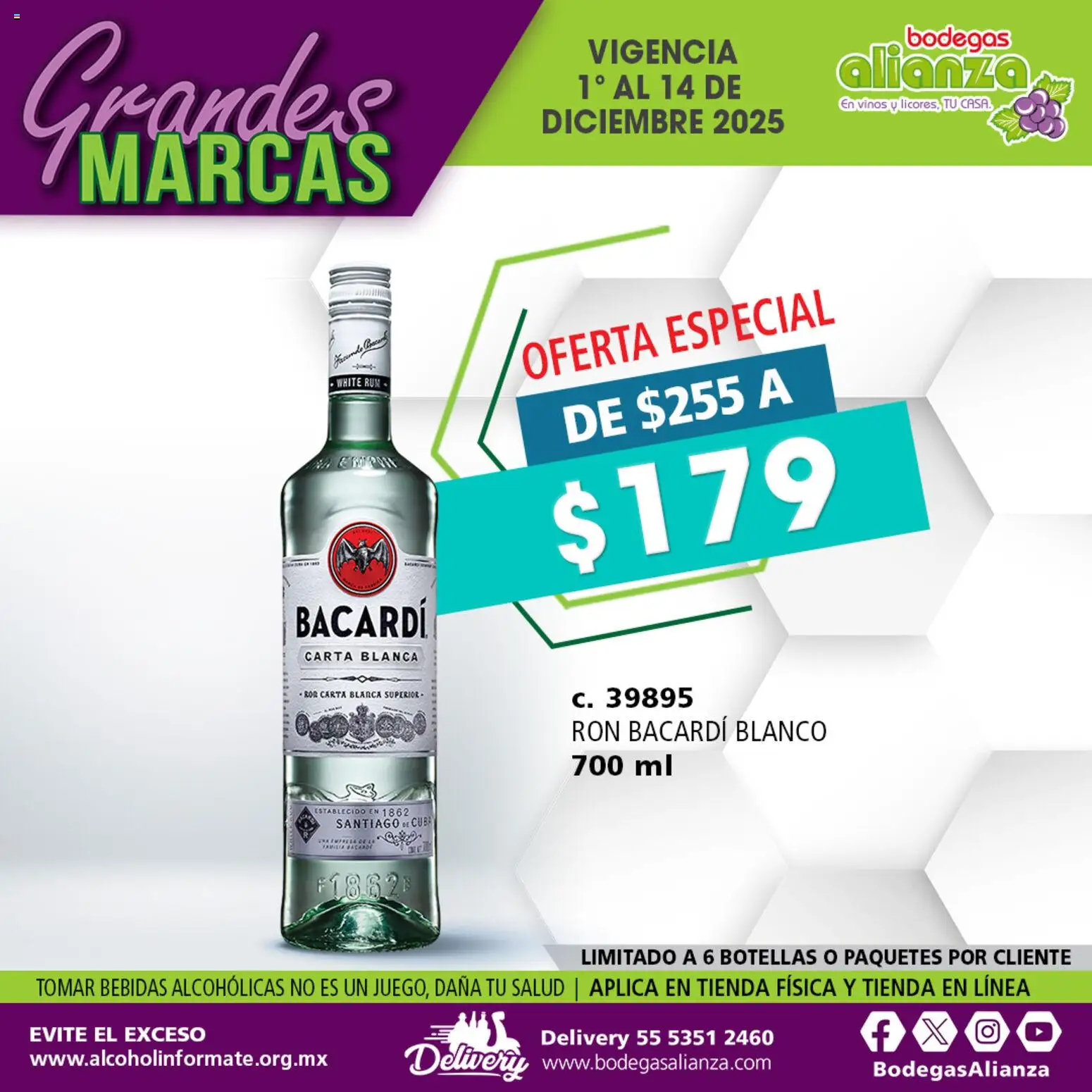 Vista previa las ofertas de la tienda Bodegas Alianza - Catálogo Grandes Marcas desde el 01/12/2025 - Bacardi, Bebidas, Ron