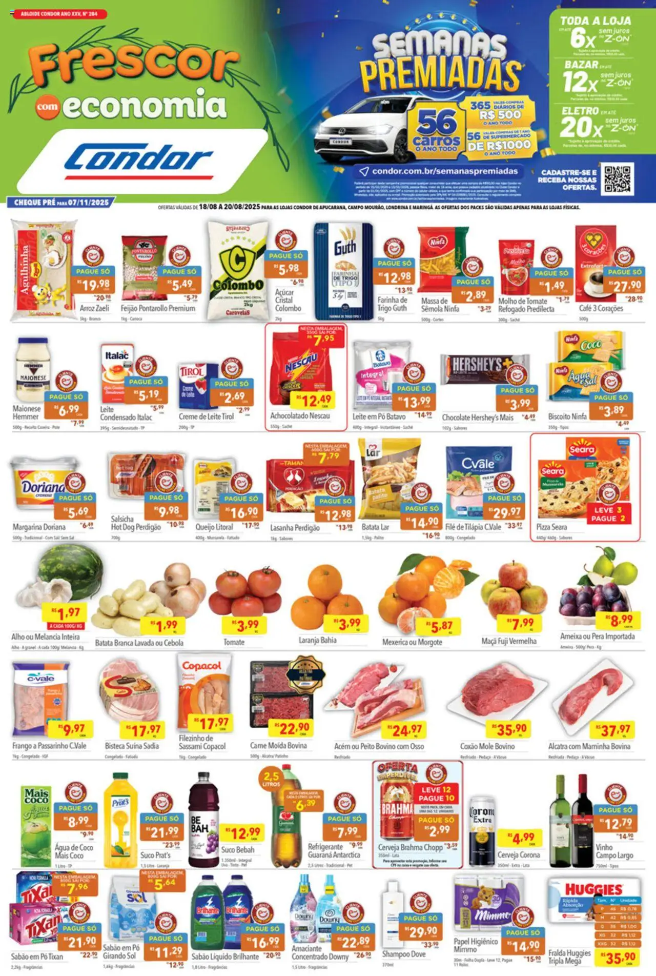 Supermercados Condor folheto "Ofertas Frescor com economia" válido a partir de 18/08/2025 - número de página 1