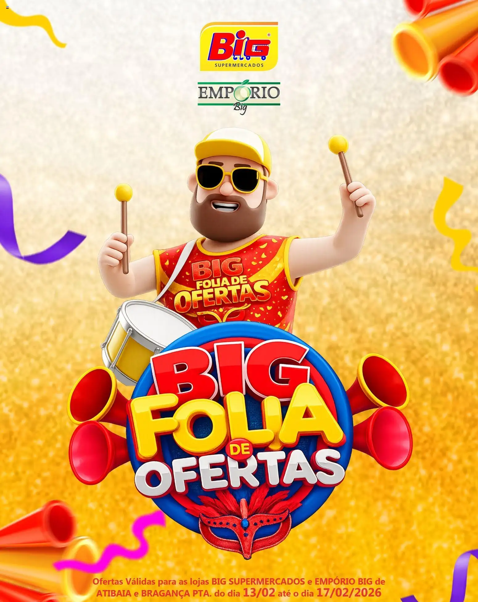 Pré-Visualização do folheto "Ofertas Carnaval" da loja Big Supermercados válido a partir de 13/02/2026