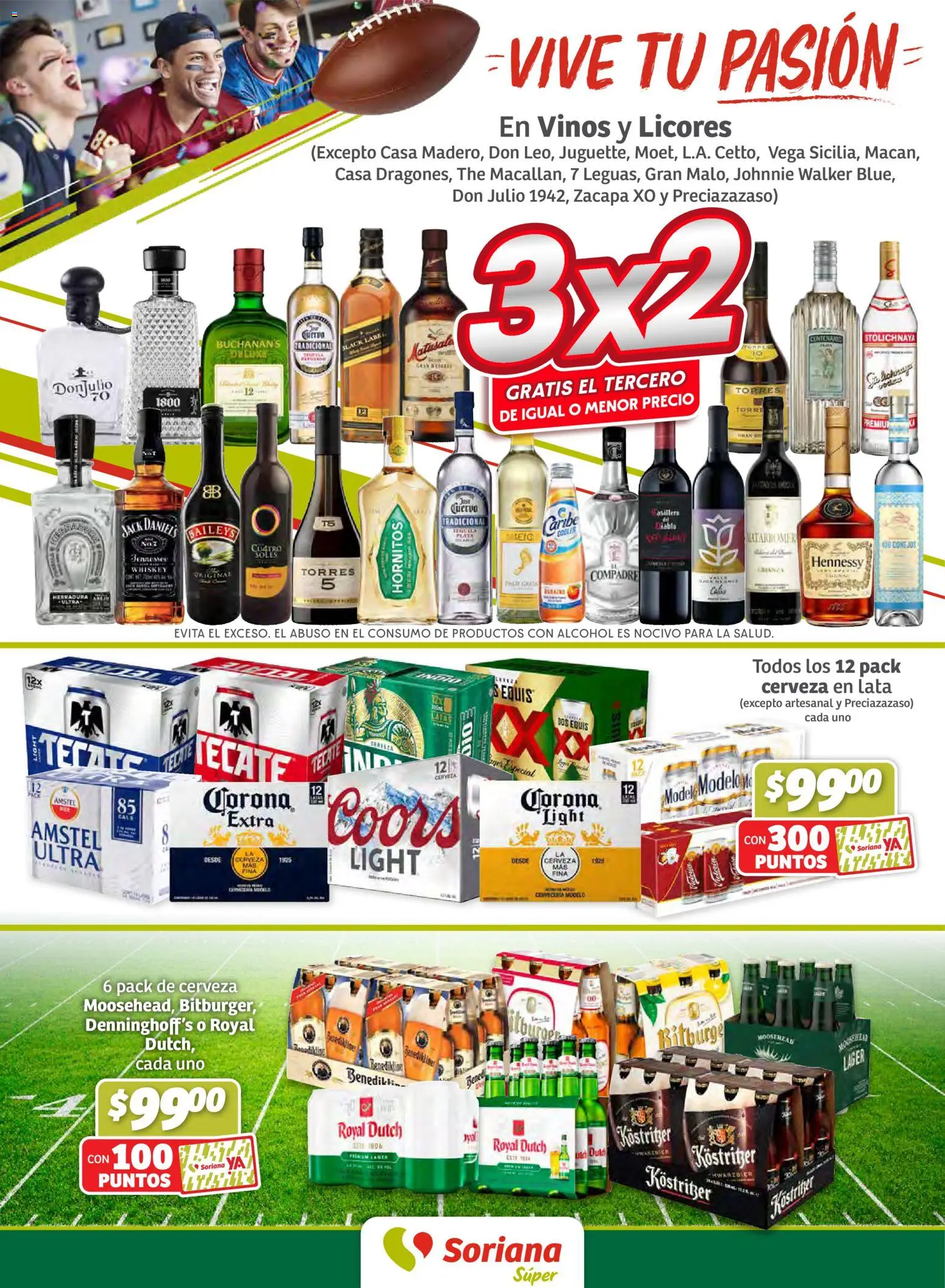 Vista previa las ofertas de la tienda Soriana - Fin de Semana Súper: Nuevo León, Ciudad Victoria y Tampico desde el 05/02/2026 - Cerveza, Alcohol, Baileys, Hennessy, Whiskey, Jack Daniel's, Cerveza en lata