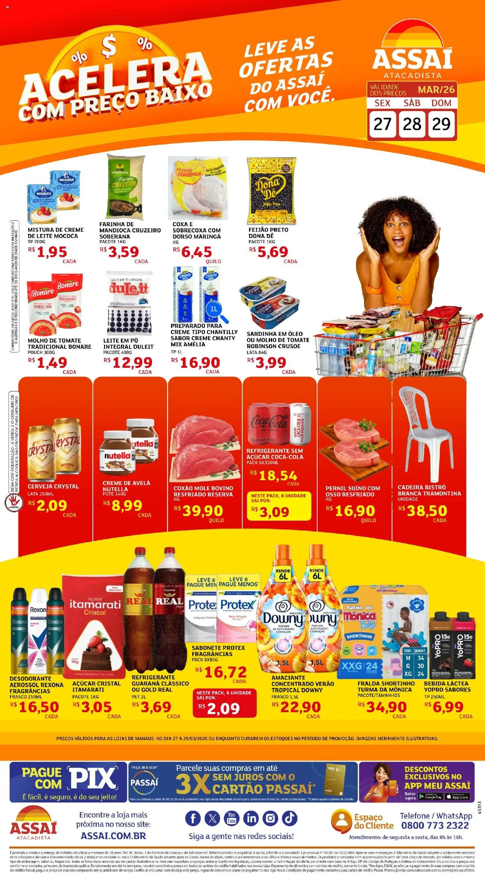 Pré-Visualização do folheto "Assaí Atacadista ofertas - AM" da loja Assaí Atacadista válido a partir de 27/03/2026 - Telefone, Nutella, Óleo, Pneus, Feijão, Sabonete, Pernil suíno, Açúcar cristal