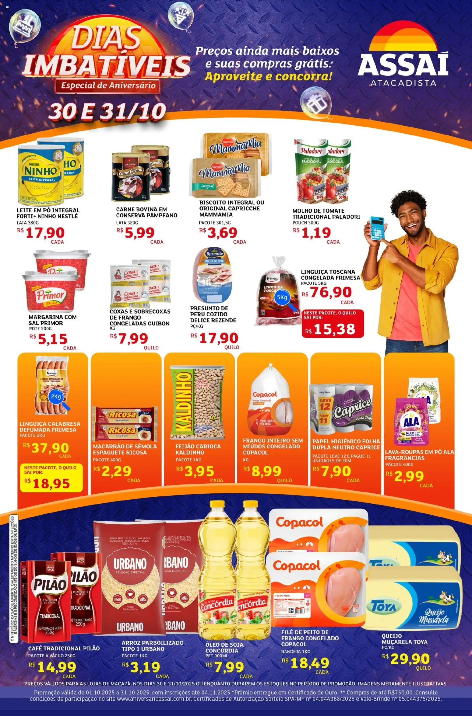 Pré-Visualização do folheto "Encarte - AP" da loja Assaí Atacadista válido a partir de 30/10/2025 - Peru, Soja, Copos, Molho de tomate, Linguiça, Espaguete, Carne bovina, Muçarela