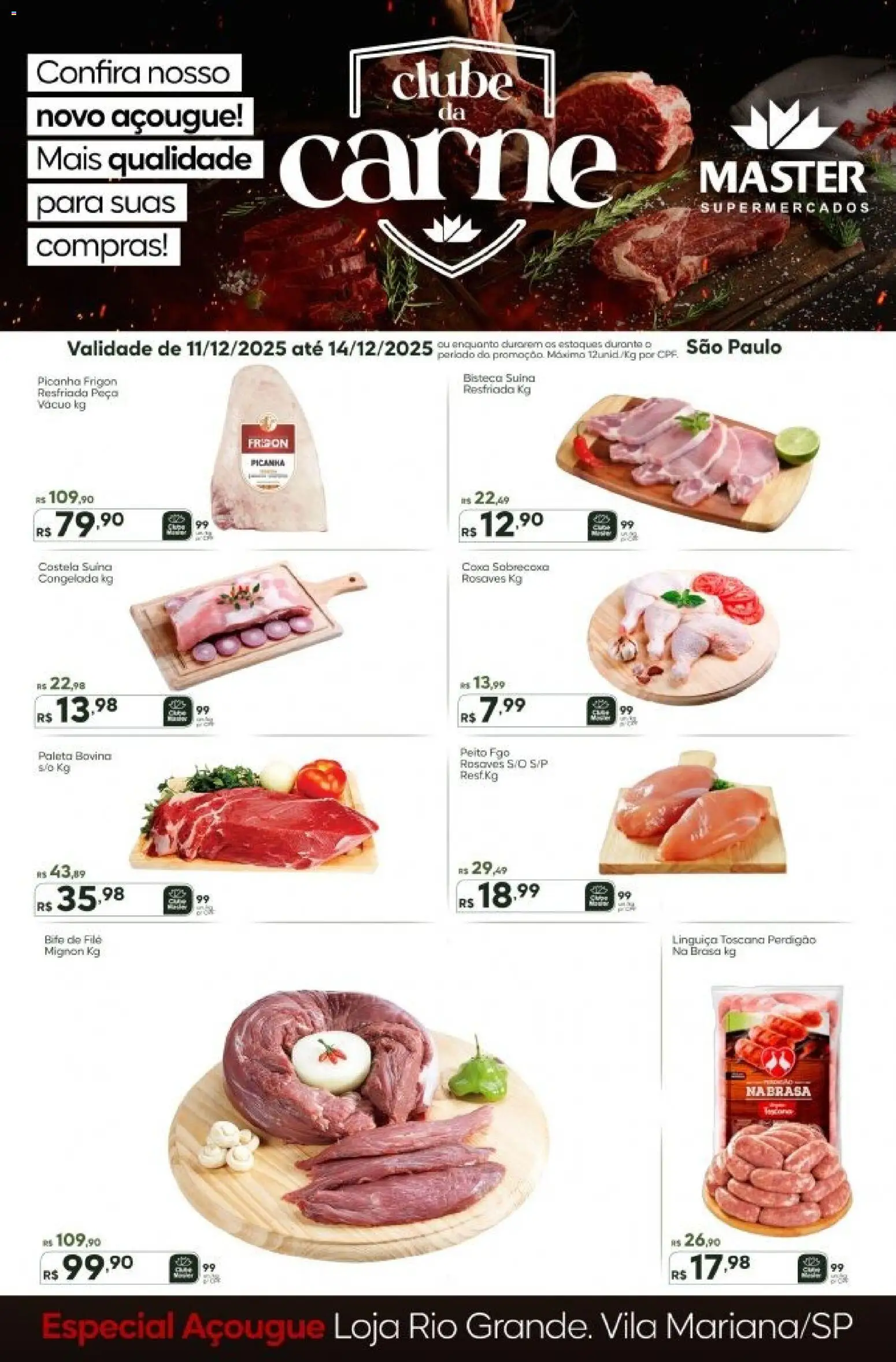 Pré-Visualização do folheto "Ofertas Clube da Carne - SP" da loja Master válido a partir de 11/12/2025 - Picanha, Carne, Linguiça, Filé mignon