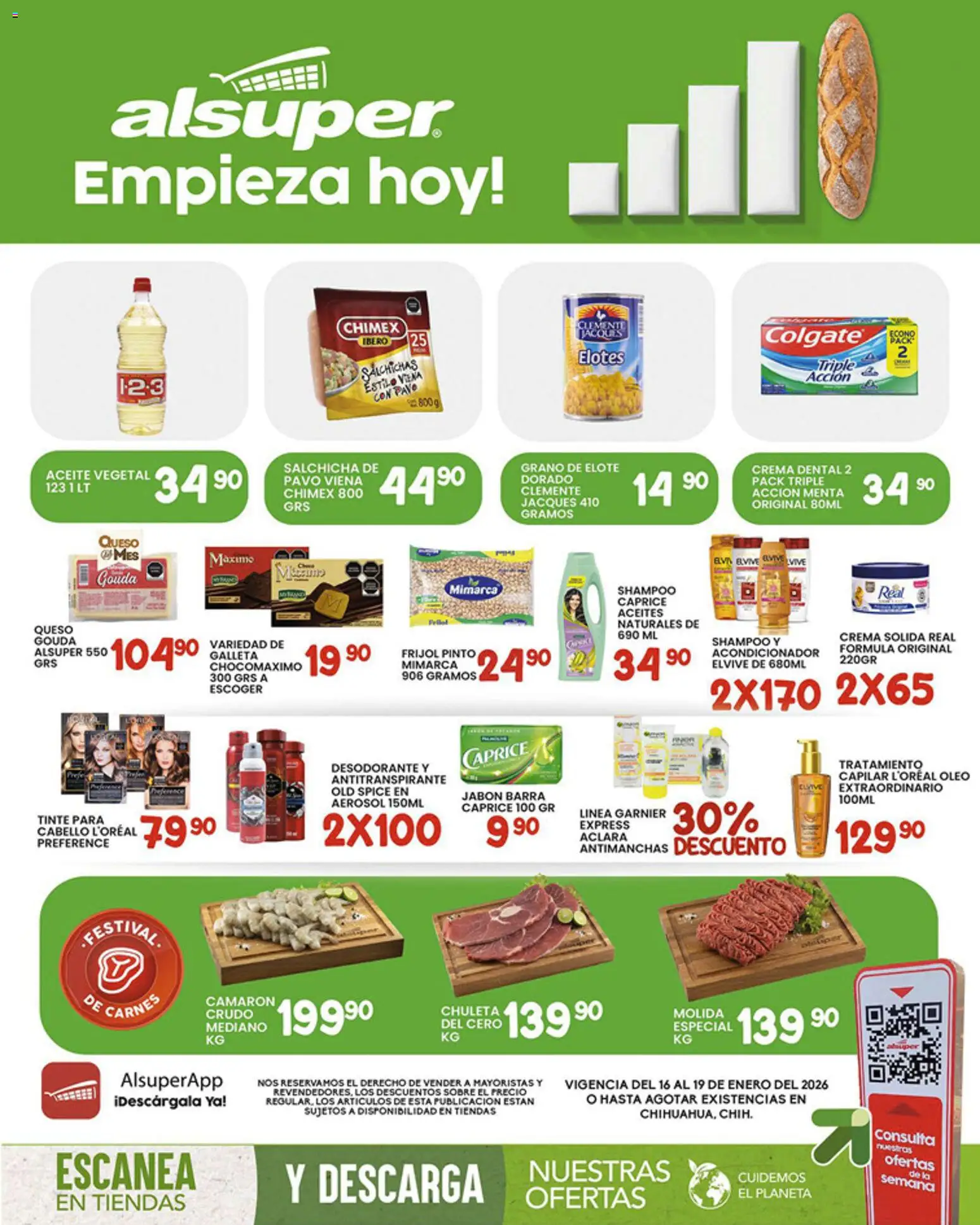 Vista previa las ofertas de la tienda Alsuper - Folleto desde el 16/01/2026 - Queso, Desodorante, Pavo, Jabón, Cerdo, Acondicionador, Salchichas, Antitranspirante