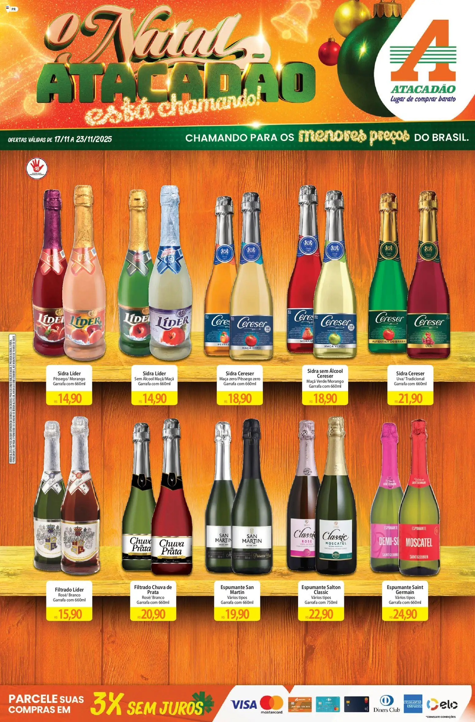 Pré-Visualização do folheto "Ofertas - PR" da loja Atacadão válido a partir de 17/11/2025 - Bebida, Álcool, Espumante, Prosecco, Sidra