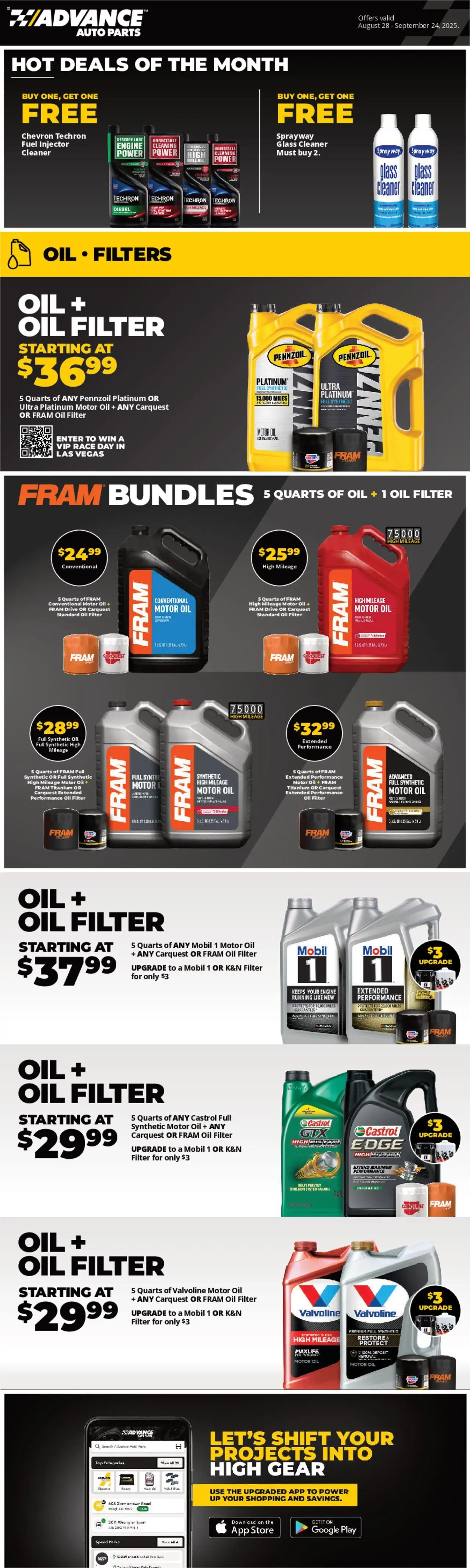 Advance Auto Parts Weekly Ad from 08/28/2025 - Flyer - Page number 1 - Oil, Dill, Oil filter, Motor Oil