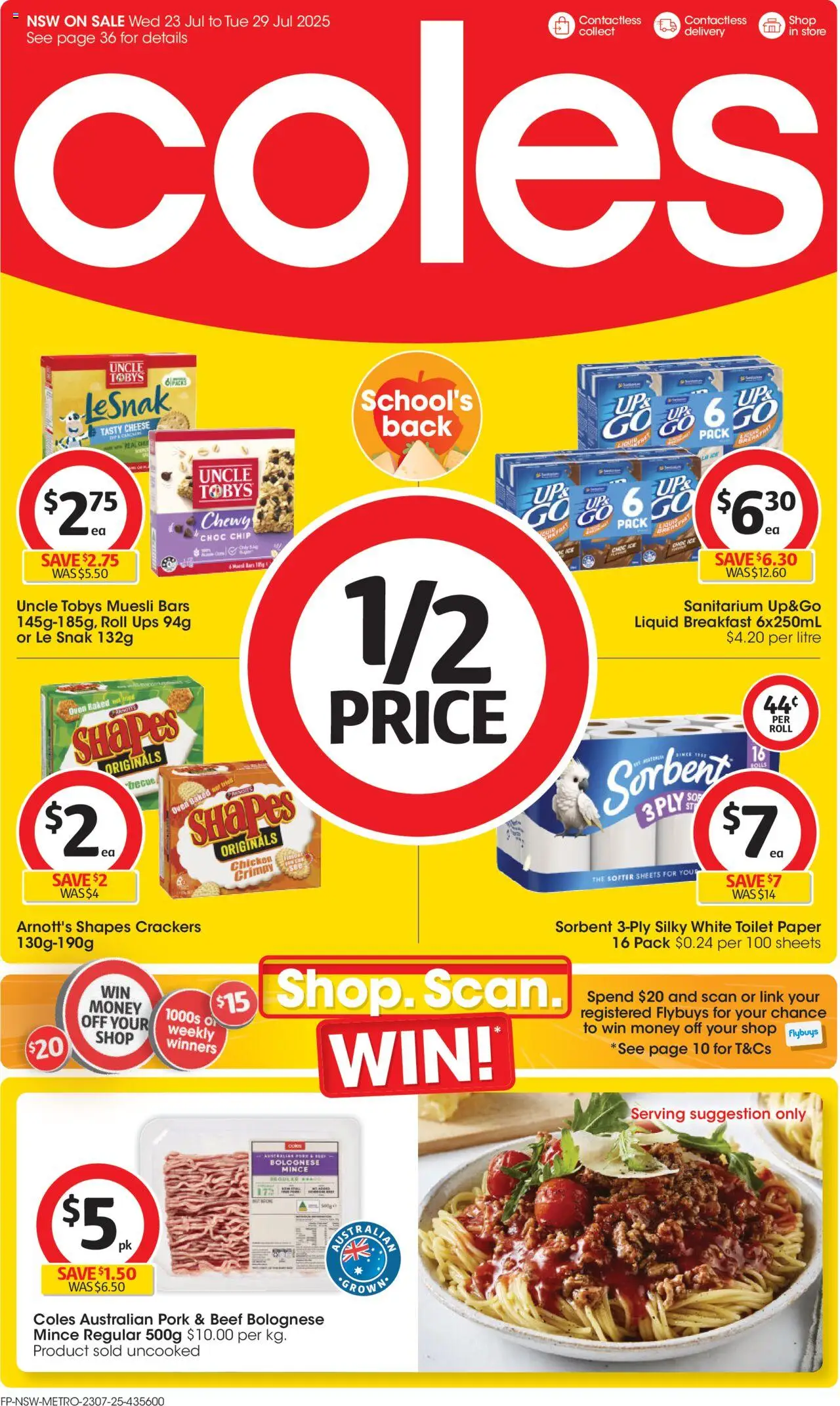 Coles catalogue valid from 23/07/2025 - page 1 - Toilet, Crackers, Cheese, Chicken, Pork, Beef, Toilet paper, Muesli