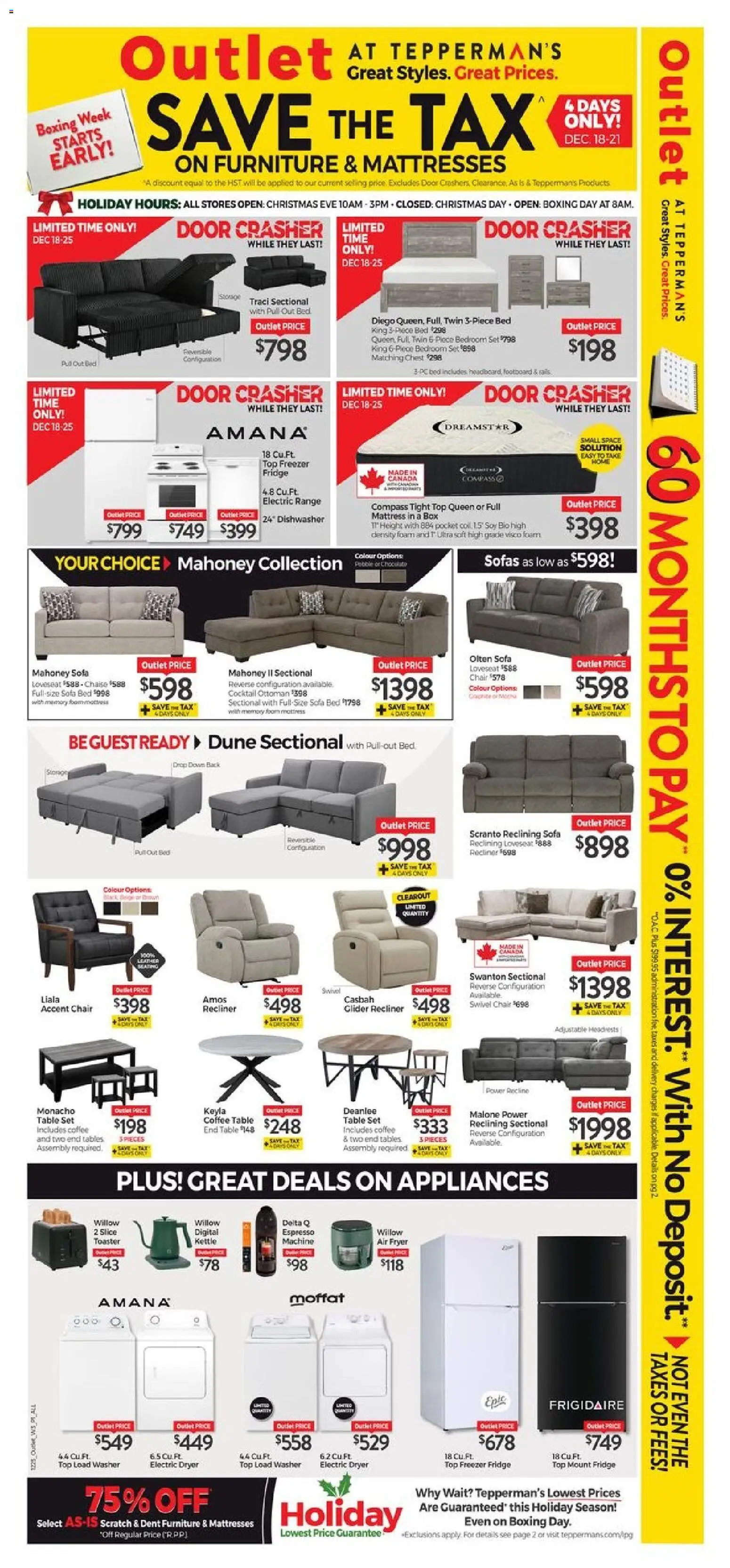 Preview of leaflet Outlet from shop Tepperman's is valid from Dec 18, 2025 - Mattress, PC, Sofa, Box, Chair, Freezer, Dryer, Fryer