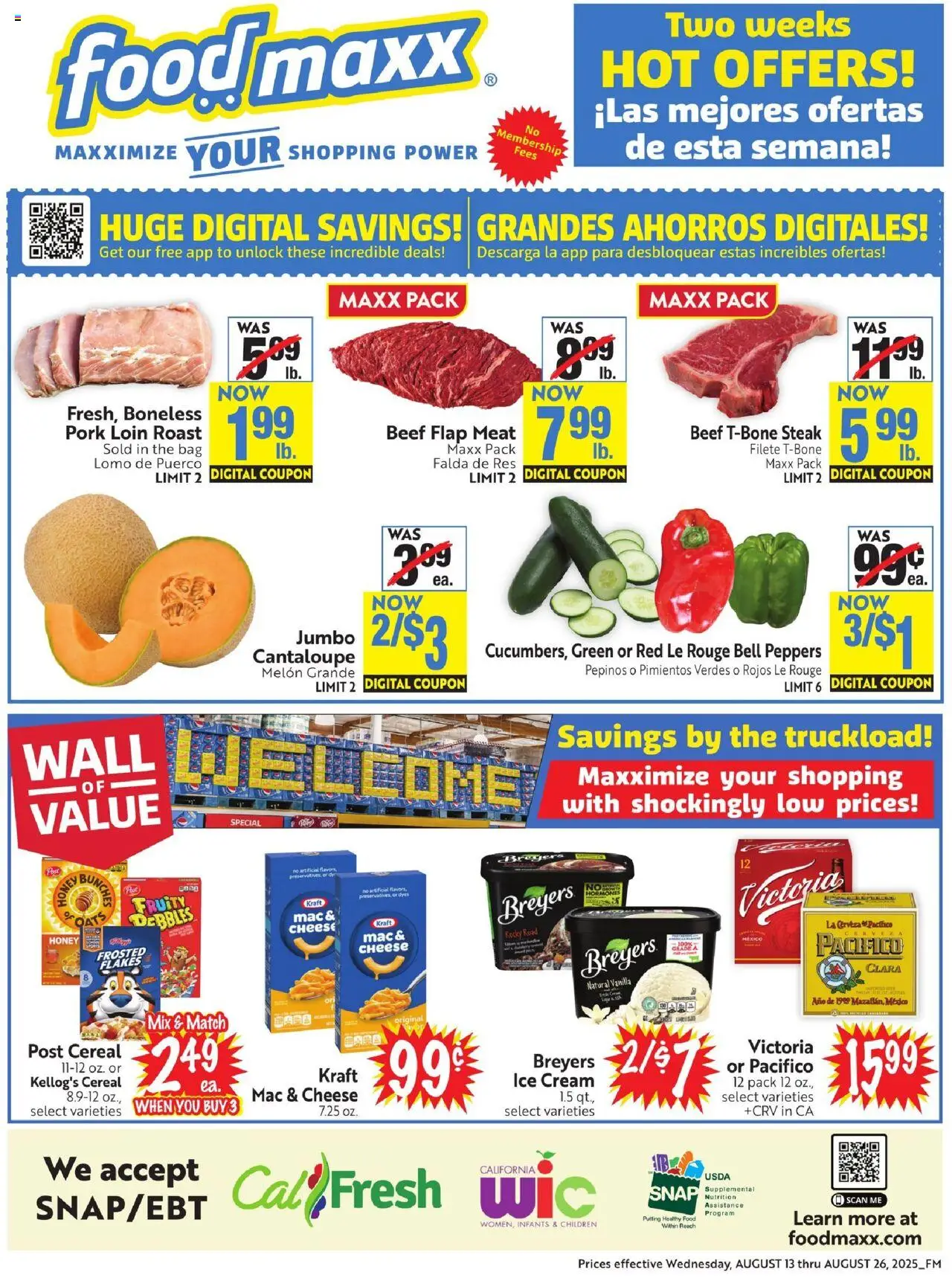 FoodMaxx Flyer - NV from 08/13/2025 - Flyer - Page number 1 - Steak, Honey, Cheese, Meat, Peppers, Beef, Pork, Cream