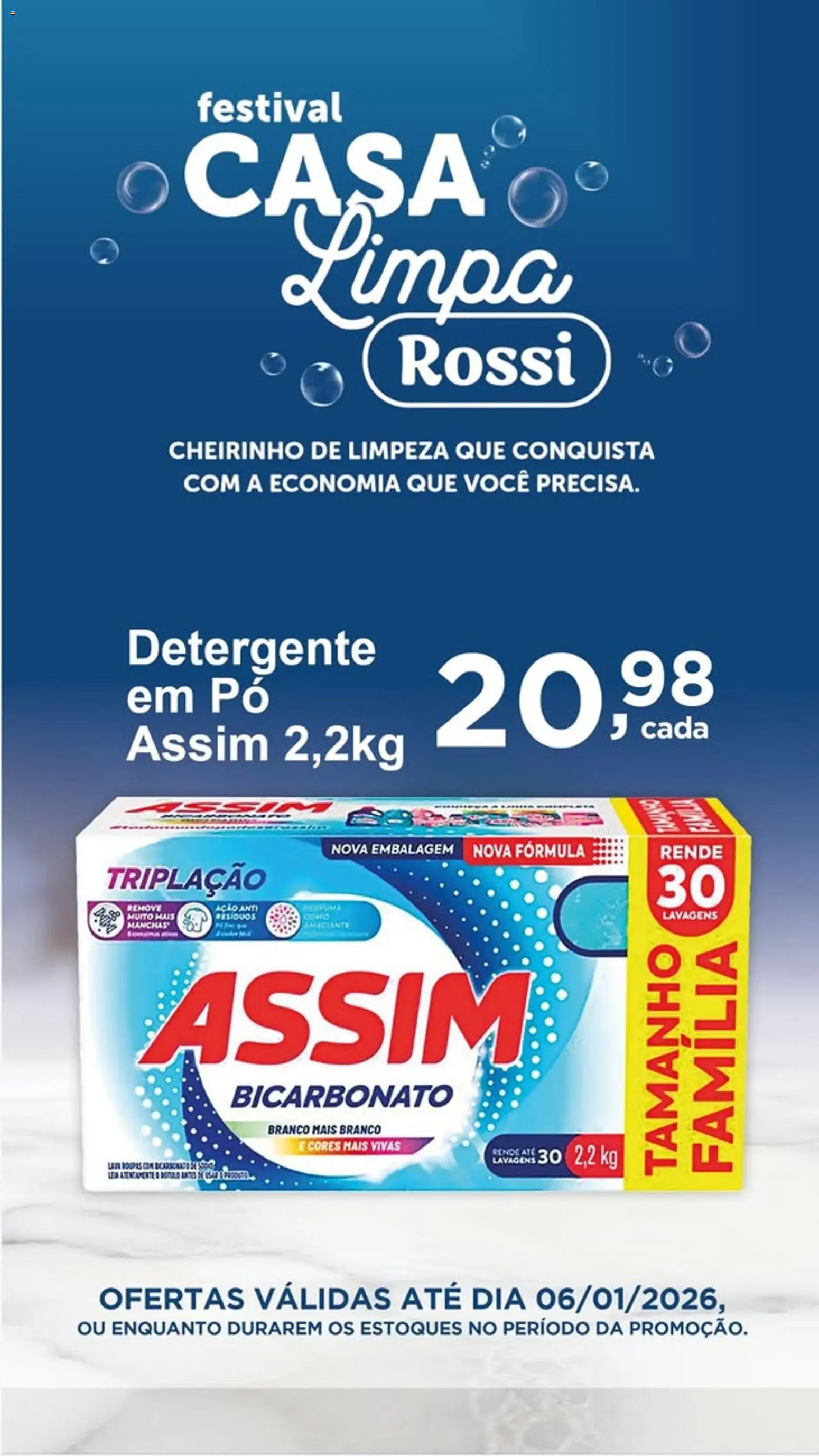 Pré-Visualização do folheto "Ofertas do Dia" da loja Rossi Supermercados válido a partir de 06/01/2026 - Detergente, Amaciante, Pó