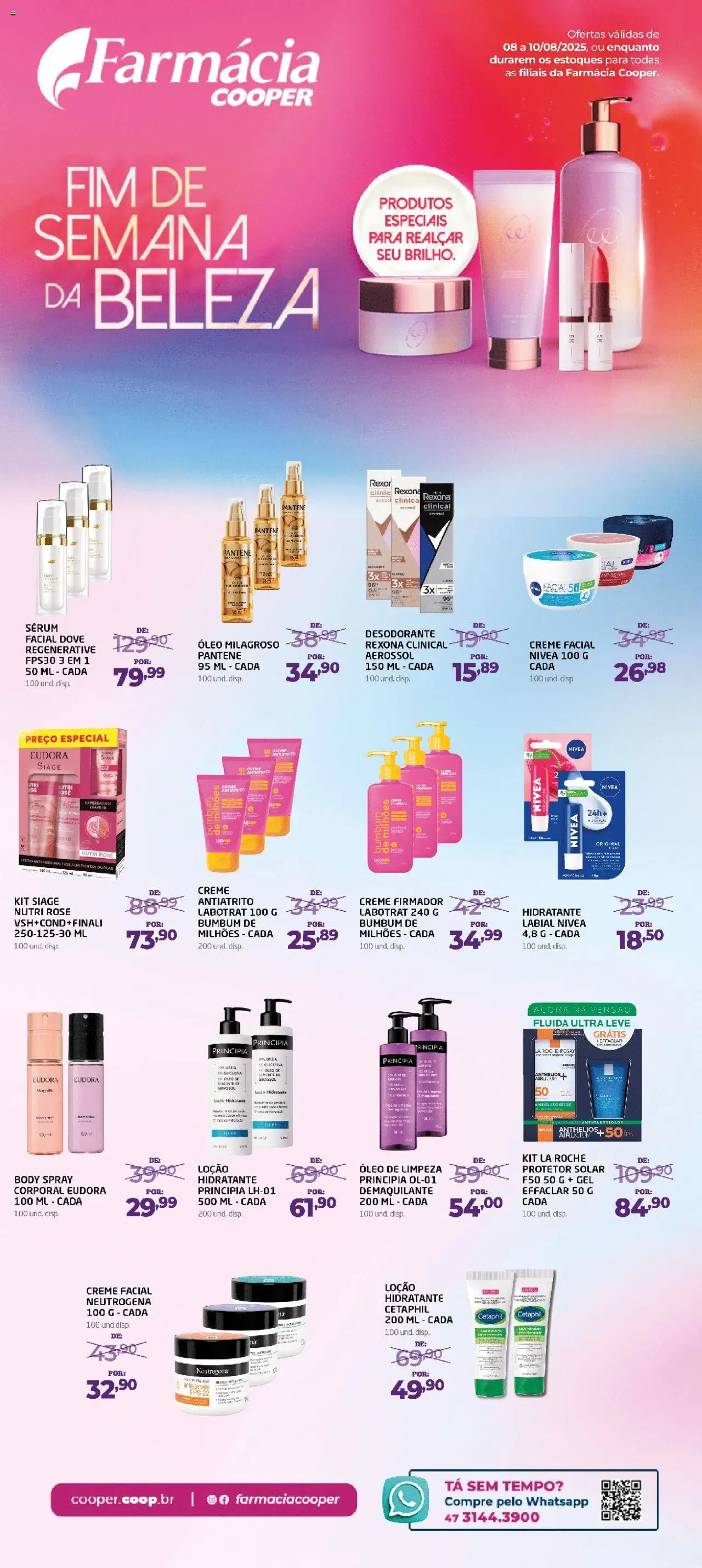 Cooper folheto "Ofertas Fim de semana" válido a partir de 08/08/2025 - número de página 1 - Protetor solar, Desodorante, MP3, Óleo, Creme, Rexona, Dove, Demaquilante
