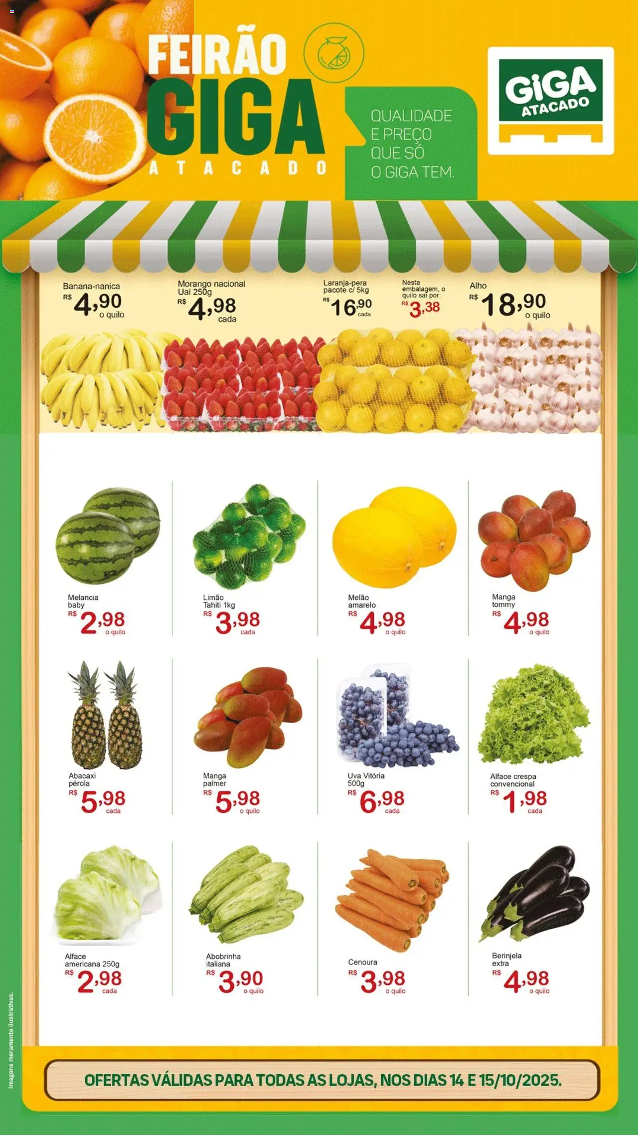 GIGA Atacado folheto "Ofertas Feirão" válido a partir de 14/10/2025 - número de página 1 - Melancia, Uva, Abacaxi, Abobrinha, Cenoura, Berinjela, Alface, Melão