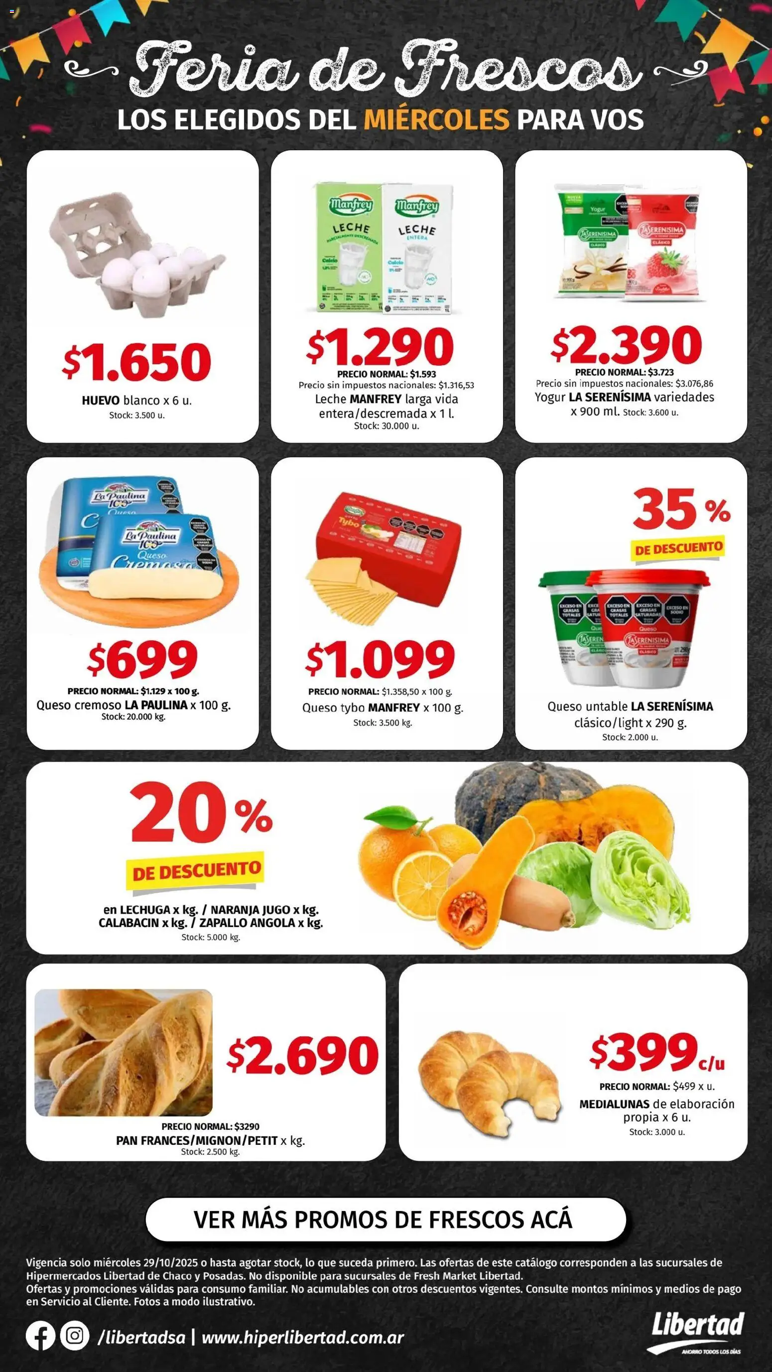 Vista previa del folleto de la tienda Hipermercado Libertad válido desde el 29/10/2025 - Zapallo, Queso, Pan, Huevo, Leche, Lechuga, Jugo, Untable