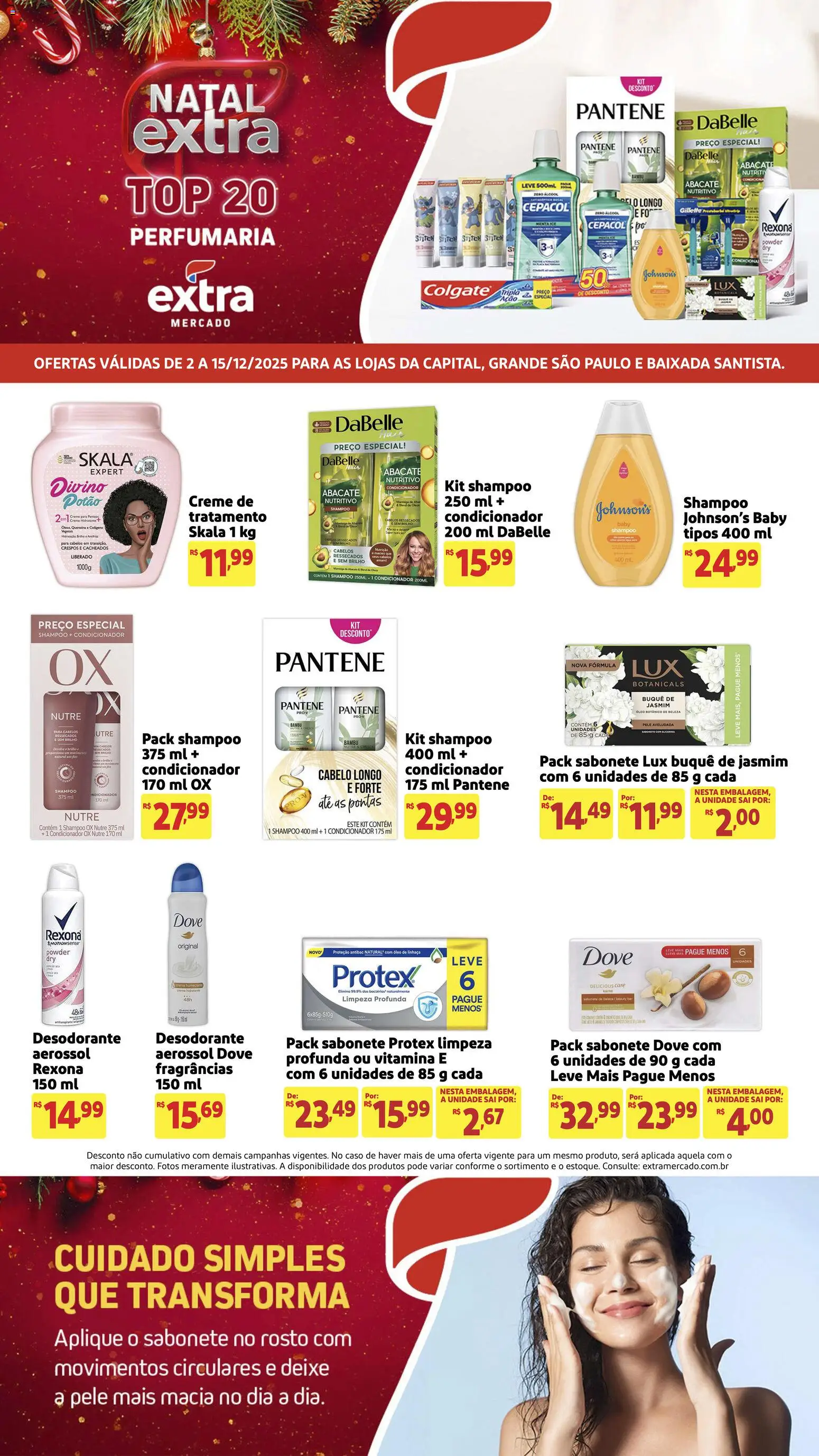Pré-Visualização do folheto "Ofertas de Mercado Perfumaria" da loja Extra válido a partir de 02/12/2025 - Desodorante, Álcool, Abacate, Linhaça, Rexona, Dove, Condicionador, Creme hidratante