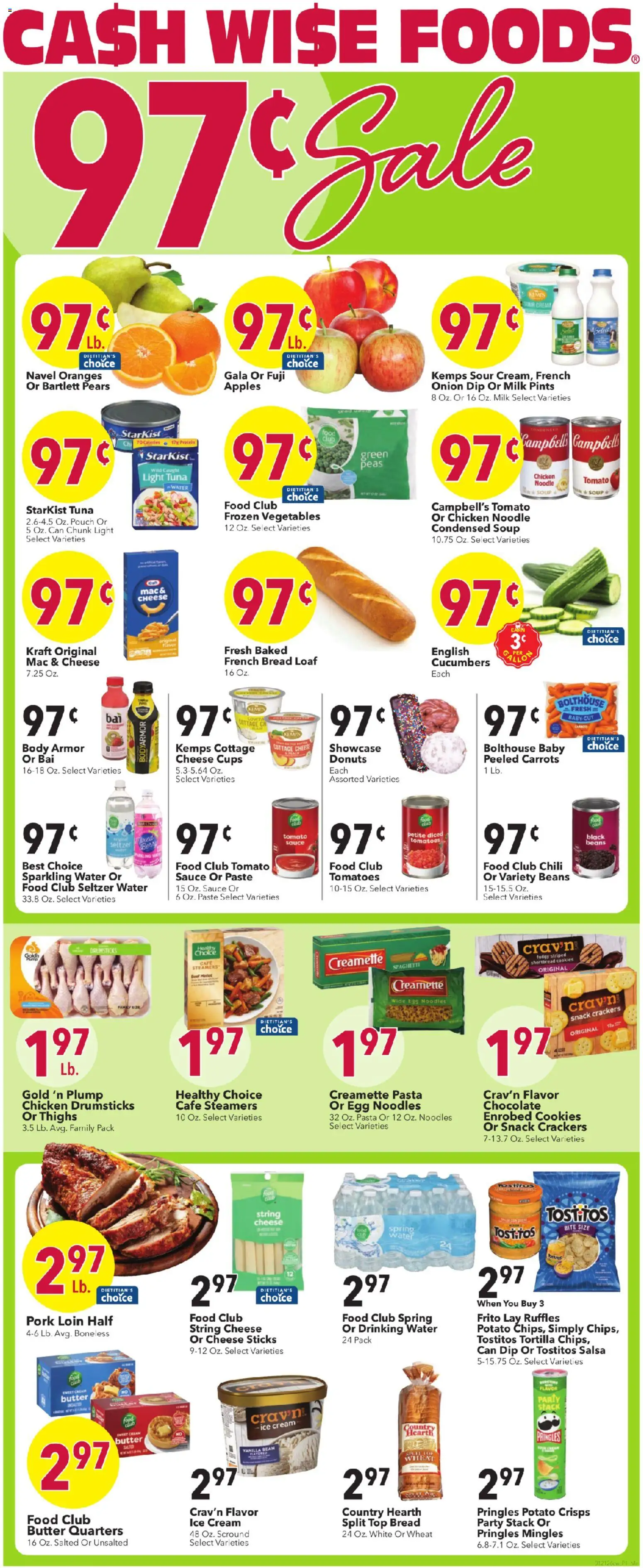 Ad Preview of Cash Wise Weekly Ad from 01/21/2026 - Ice cream, Pasta, Bread, Milk, Tomato, Cottage cheese, Tuna, Onion