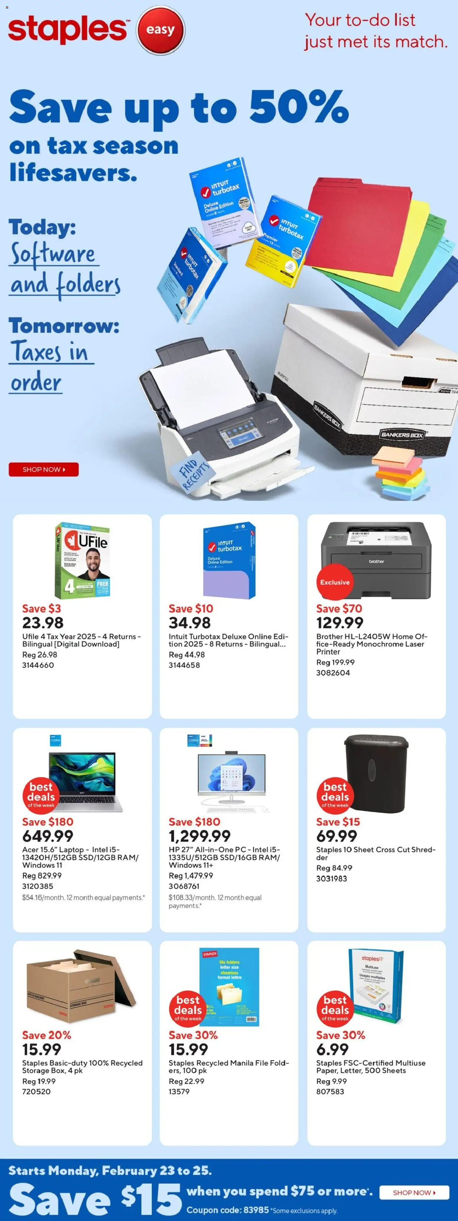 Preview of leaflet Weekly flyer / circulaire from shop Staples is valid from Feb 20, 2026