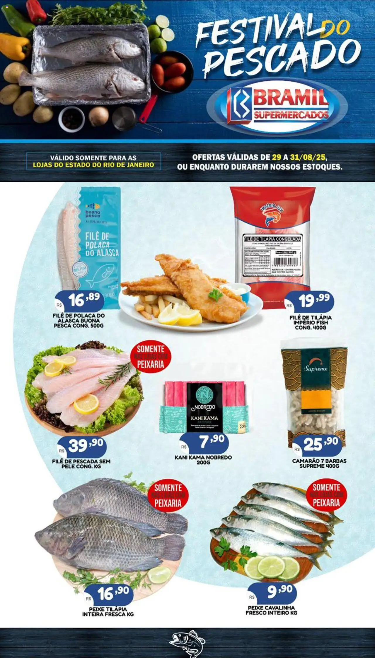 Bramil Supermercados folheto "Ofertas Festival do Pescado" válido a partir de 29/08/2025 - número de página 1 - Peixe, Camarão, Filé de tilápia, Tilápia, File de polaca
