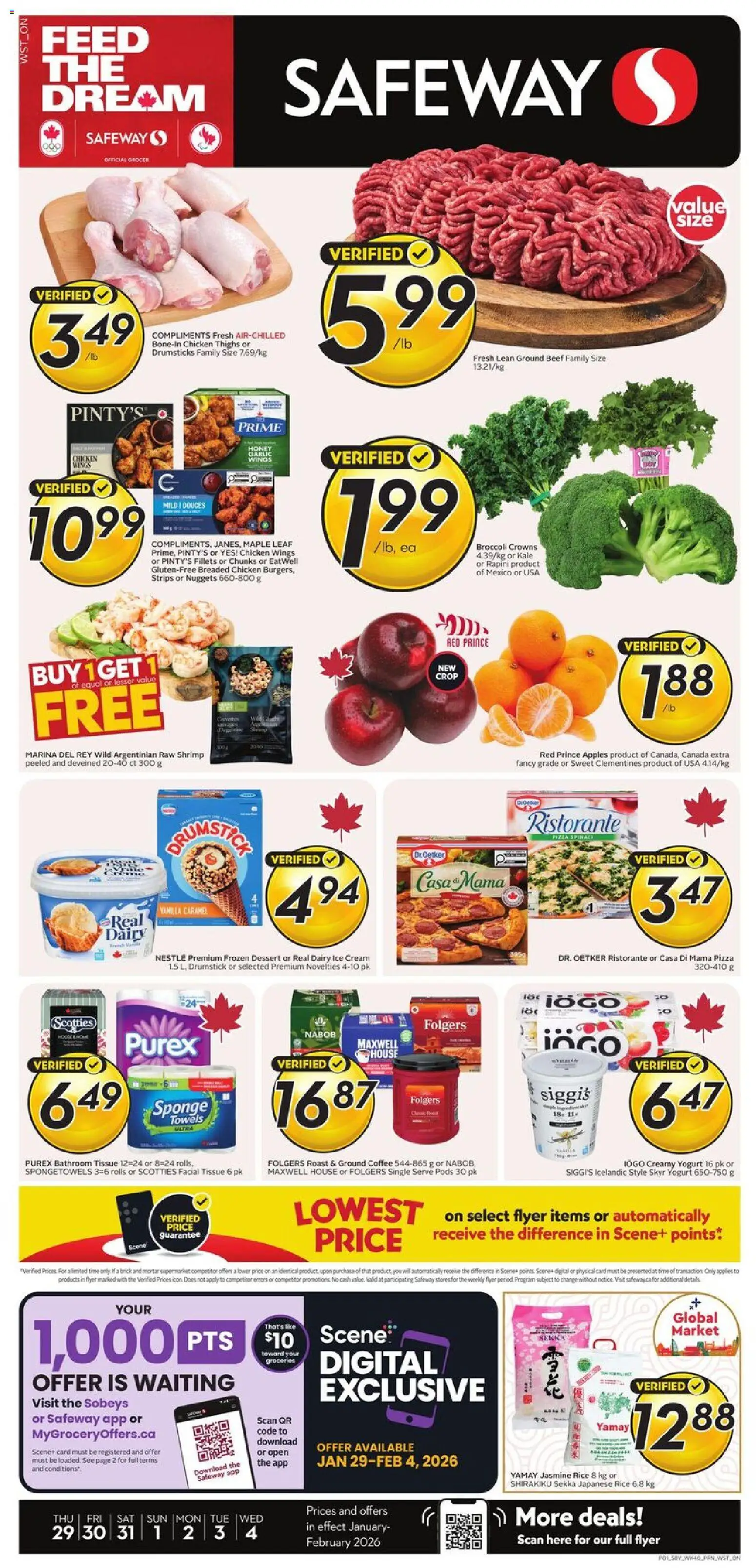 Preview of leaflet Weekly flyer / circulaire from shop Safeway is valid from Jan 29, 2026 - Apples, Dessert, Honey, Kale, Rice, Beef, Ground beef, Towels
