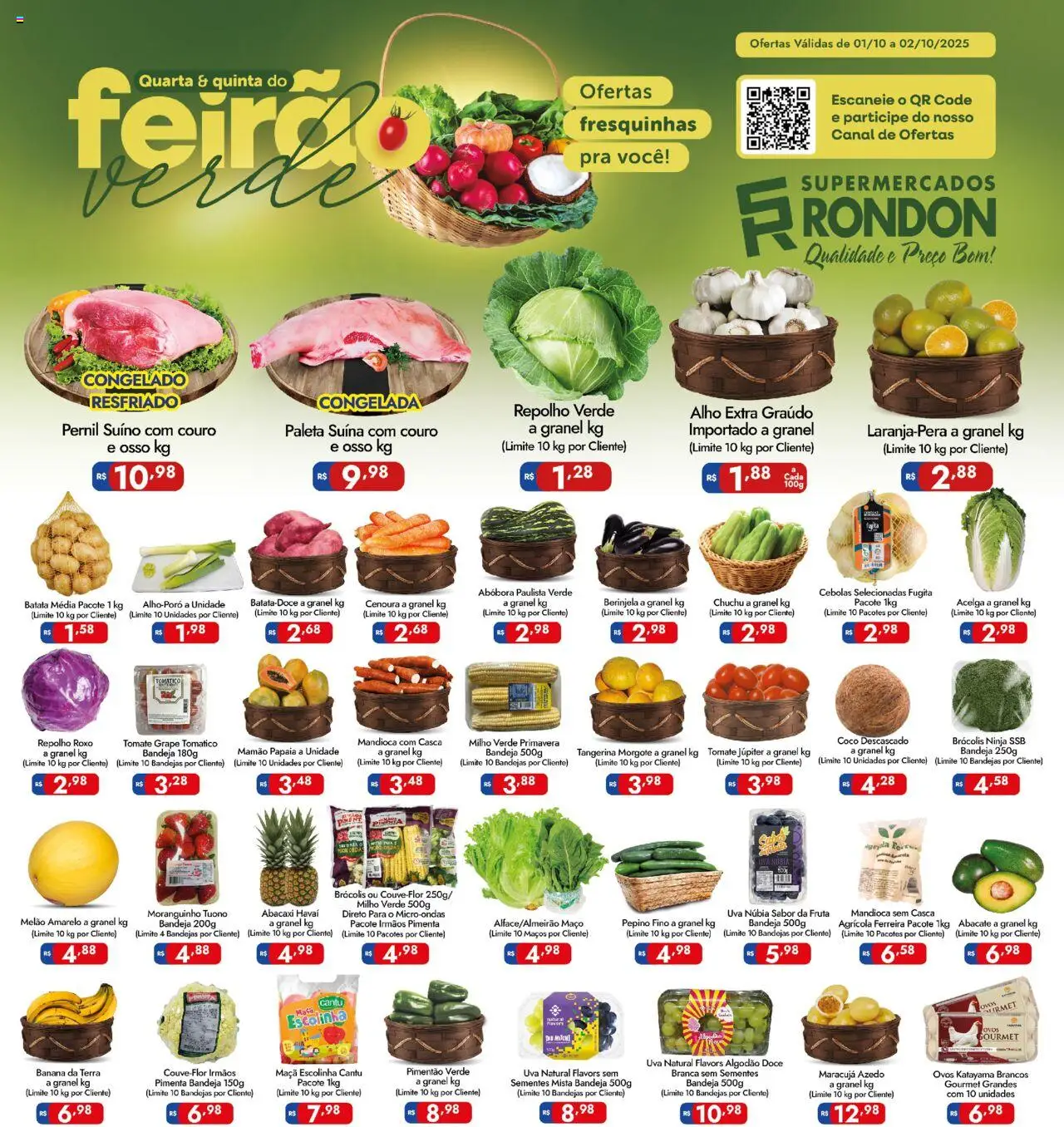Supermercados Rondon folheto "Ofertas do semana" válido a partir de 01/10/2025 - número de página 1 - Microondas, Coco, Uva, Doce, Tomate, Melão, Mamão, Pernil suíno