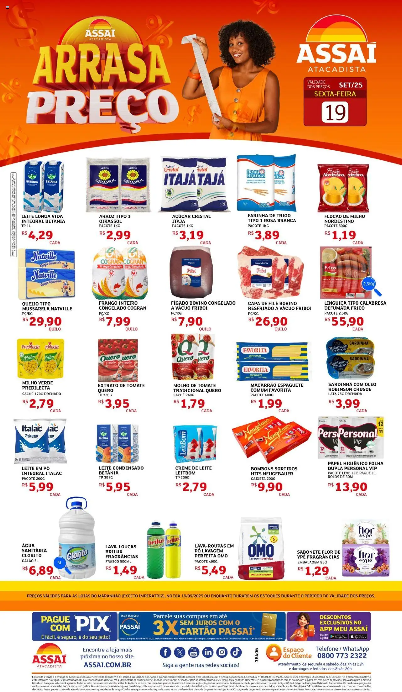 Assaí Atacadista folheto "Encarte - MA" válido a partir de 19/09/2025 - número de página 1 - Água, Leite, Mussarela, Fígado, Milho, Linguiça, Milho verde, Frango inteiro