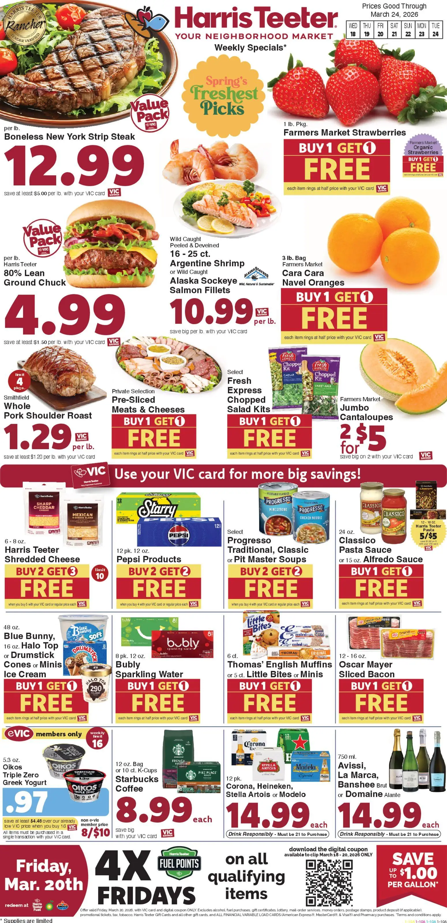Ad Preview of Harris Teeter Harris Teeter Weekly Ad - SC from 03/18/2026 - Ice cream, Pasta, Cheese, Salmon, Yogurt, Greek yogurt, Sauce, Pork shoulder