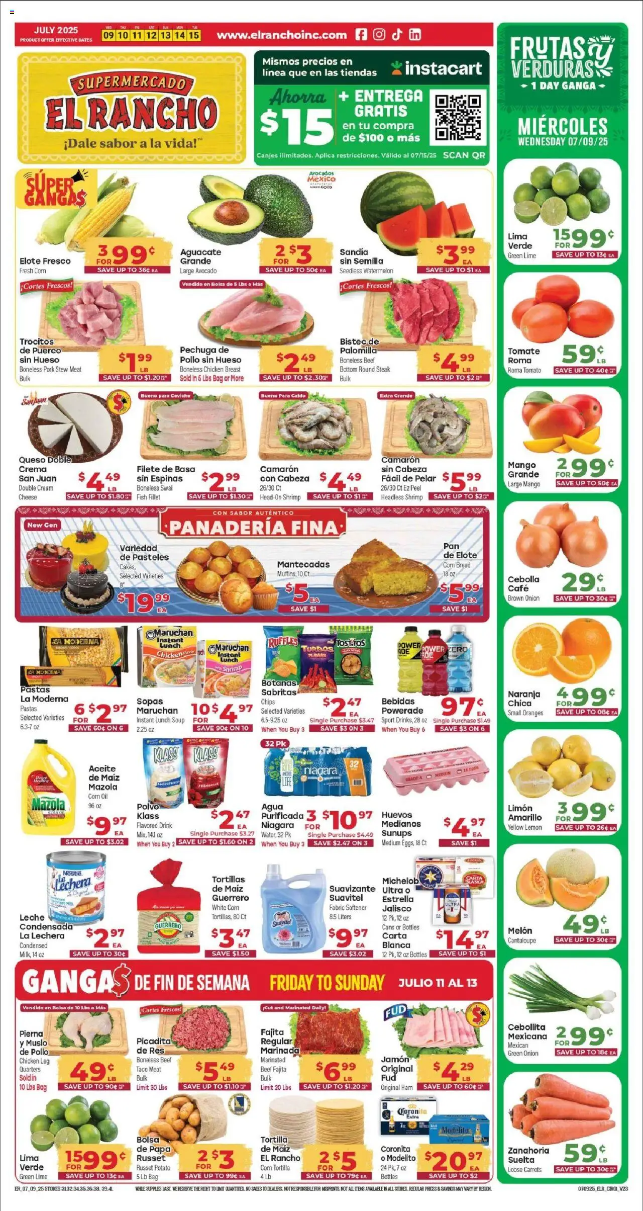 El Rancho Weekly Ad 3 from 07/09/2025 - Flyer - Page number 1 - Fish, Fabric softener, Cream, Avocado, Mango, Watermelon, Tomato, Bag