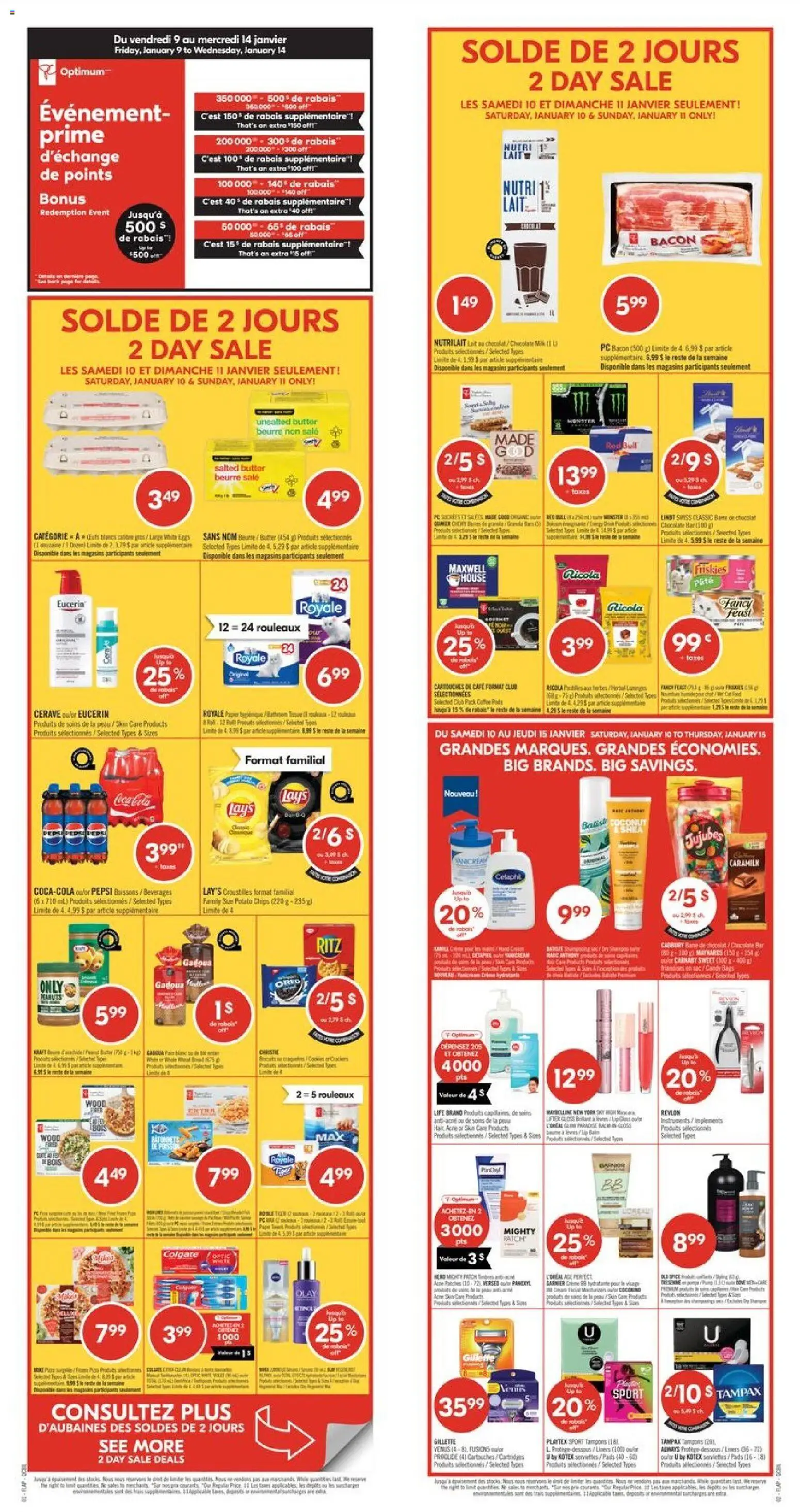 Preview of leaflet Weekly flyer / circulaire from shop Pharmaprix is valid from Jan 09, 2026 - Coffee, Chocolate, Red Bull, Milk, Mascara, Lip gloss, Paper towels, BB cream
