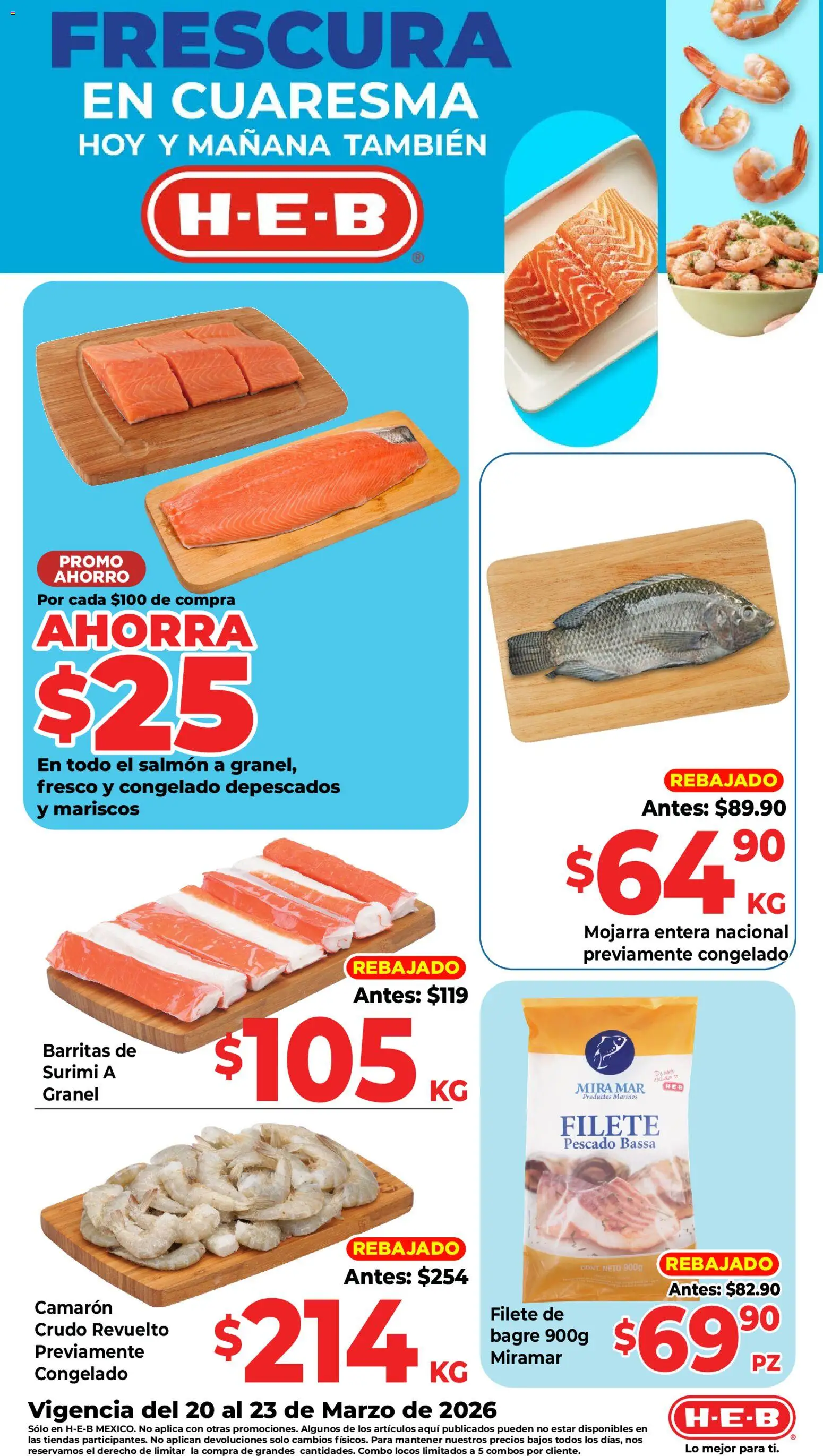 Vista previa las ofertas de la tienda H-E-B - H-E-B folleto desde el 20/03/2026 - Mariscos, Filete, Salmón