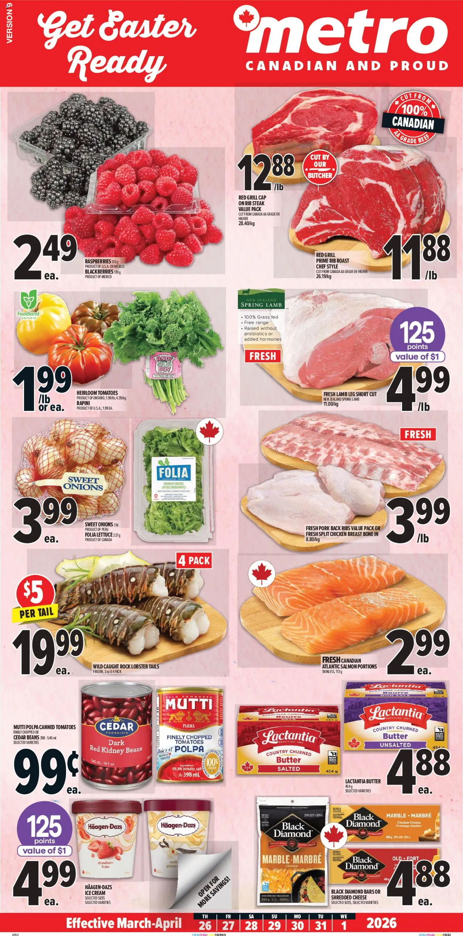 Preview of leaflet Metro weekly flyer - Québec from shop Metro is valid from Mar 26, 2026 - Chicken, Cheese, Tomatoes, Beef, Raspberries, Roast, Ingredients, Cheddar
