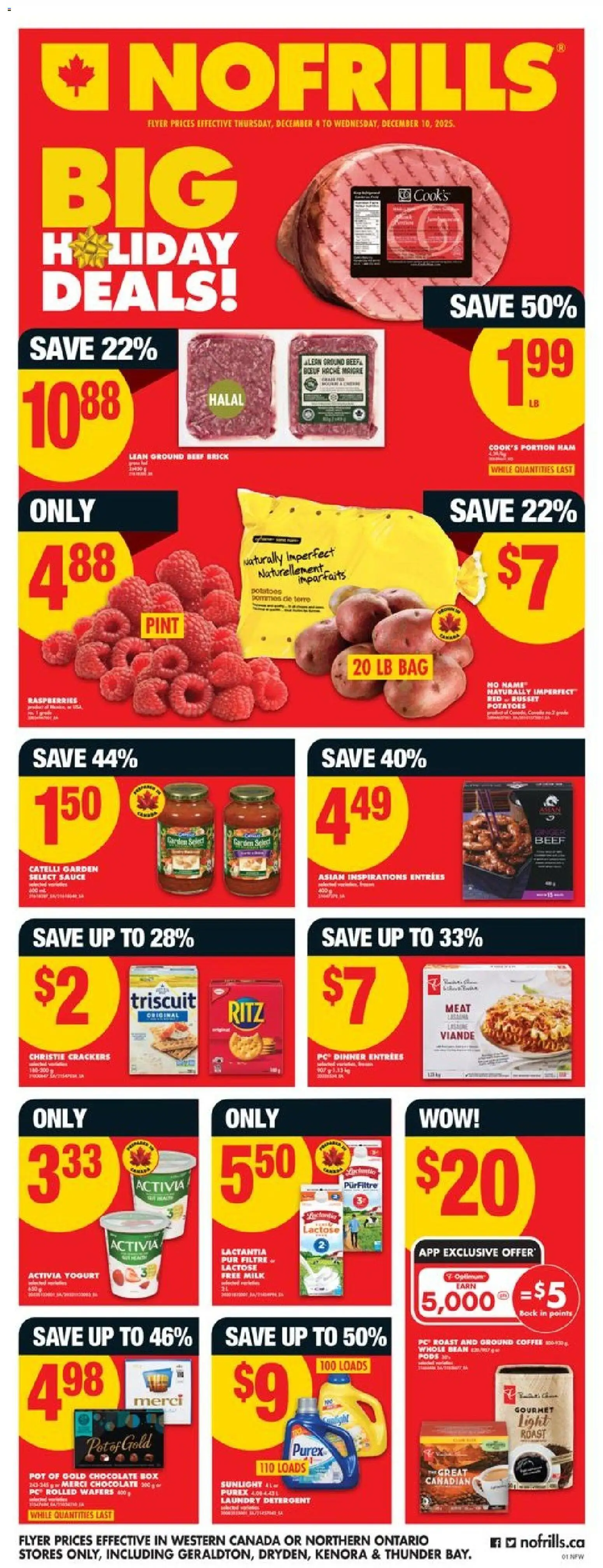 Preview of leaflet Weekly Flyer - AB from shop No Frills is valid from Dec 04, 2025 - Coffee, Meat, Yogurt, Bag, Beef, Ham, Crackers, Ground coffee