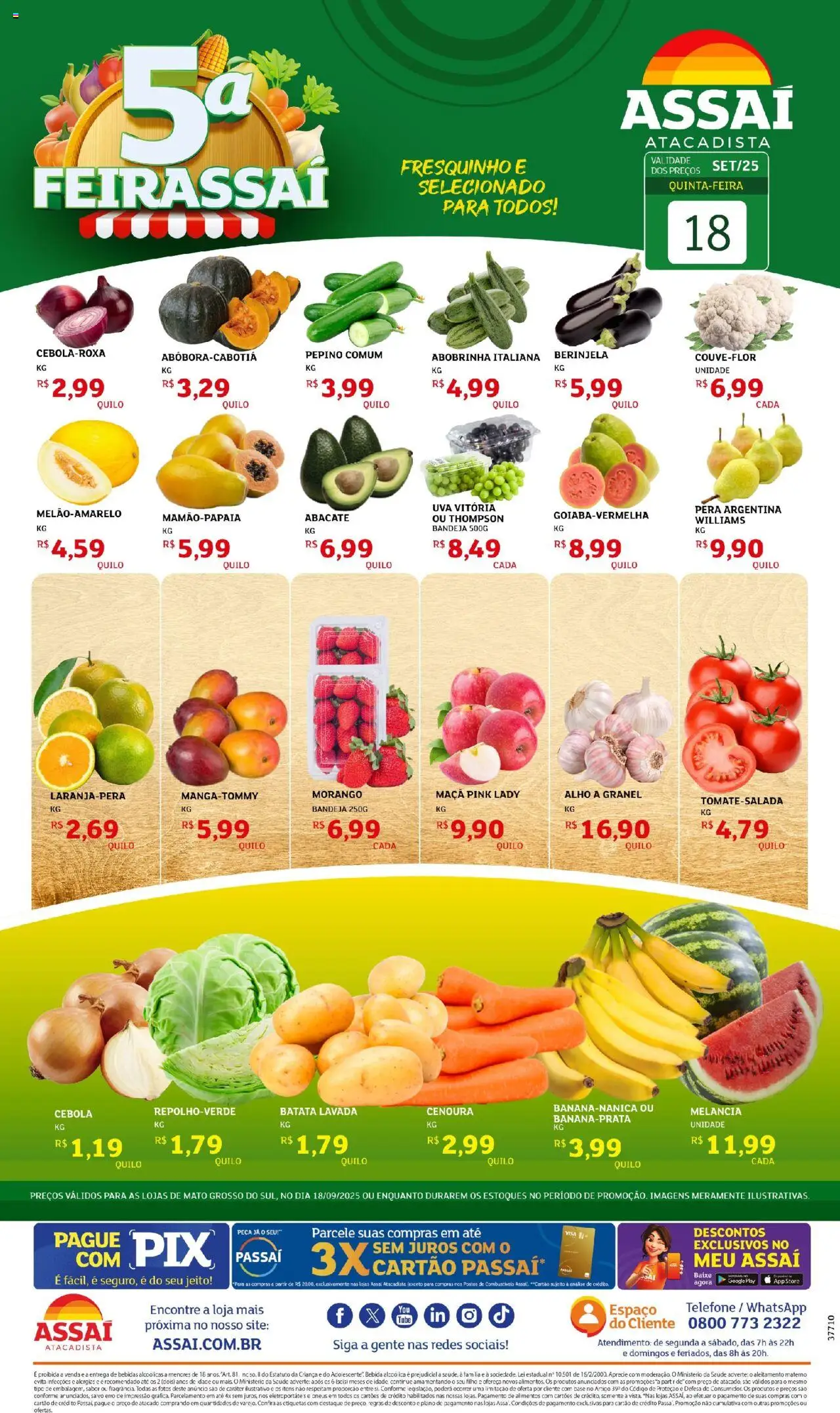 Assaí Atacadista folheto "Encarte - MS" válido a partir de 18/09/2025 - número de página 1 - Base, Bebida, Pera, Abobrinha, Cenoura, Cebola, Bandeja, Alho