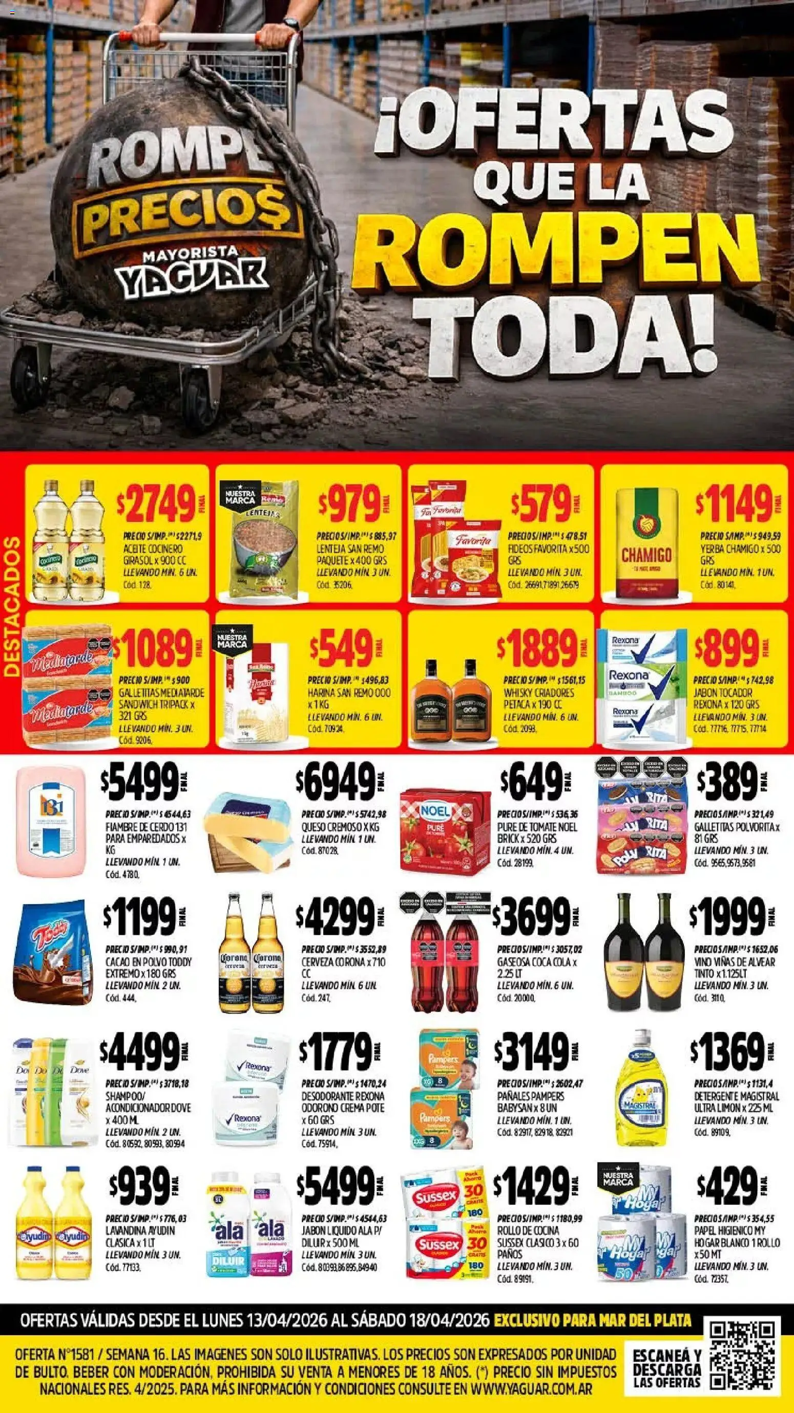 Vista previa del folleto de la tienda Yaguar válido desde el 13/04/2026 - Cocina, Queso, Vino, Cerdo, Crema, Desodorante, Lavandina, Acondicionador