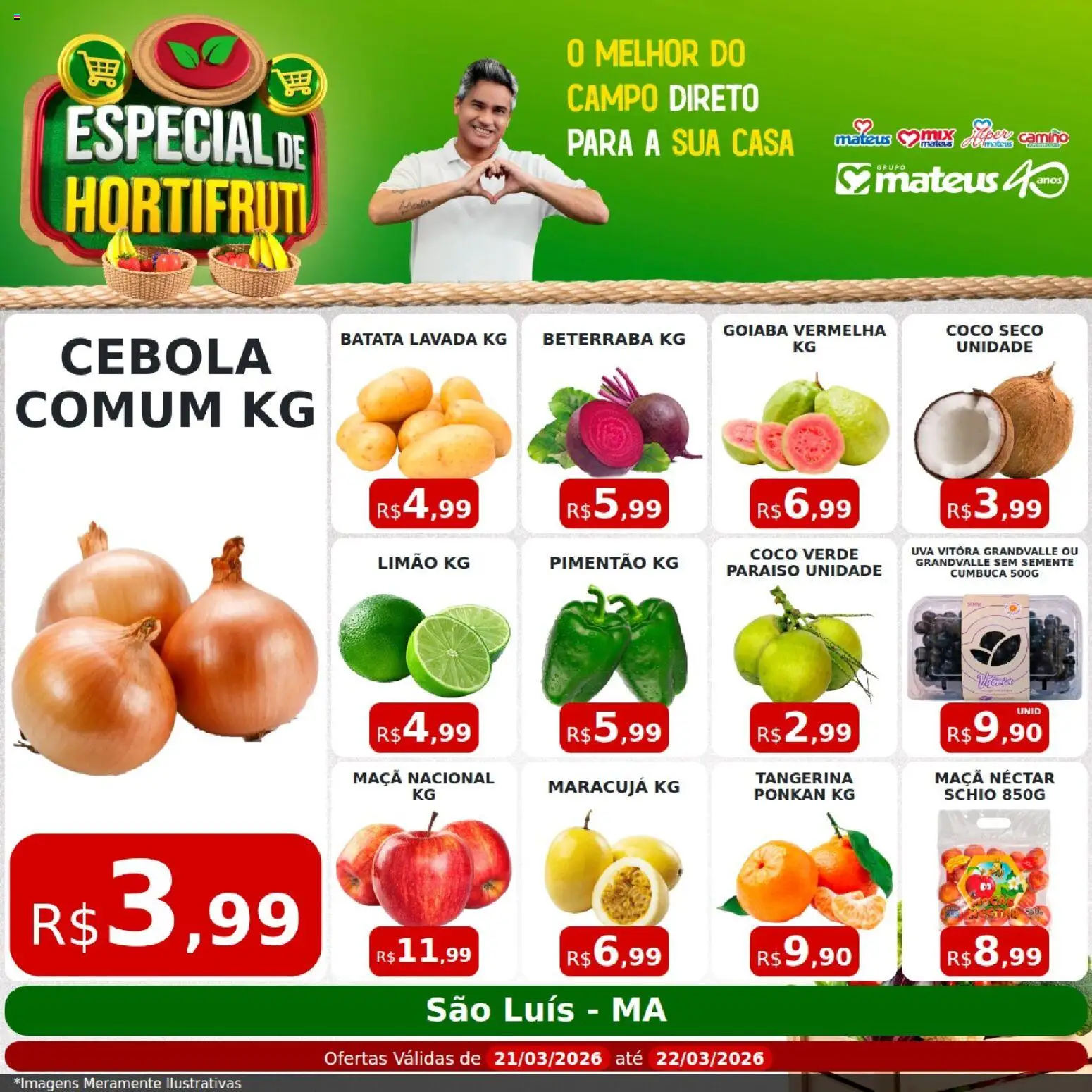 Pré-Visualização do folheto "Mateus ofertas Especial do Horti" da loja Mateus válido a partir de 21/03/2026 - Coco, Uva, Batata, Goiaba, Maracujá, Beterraba, Cebola, Pimentão
