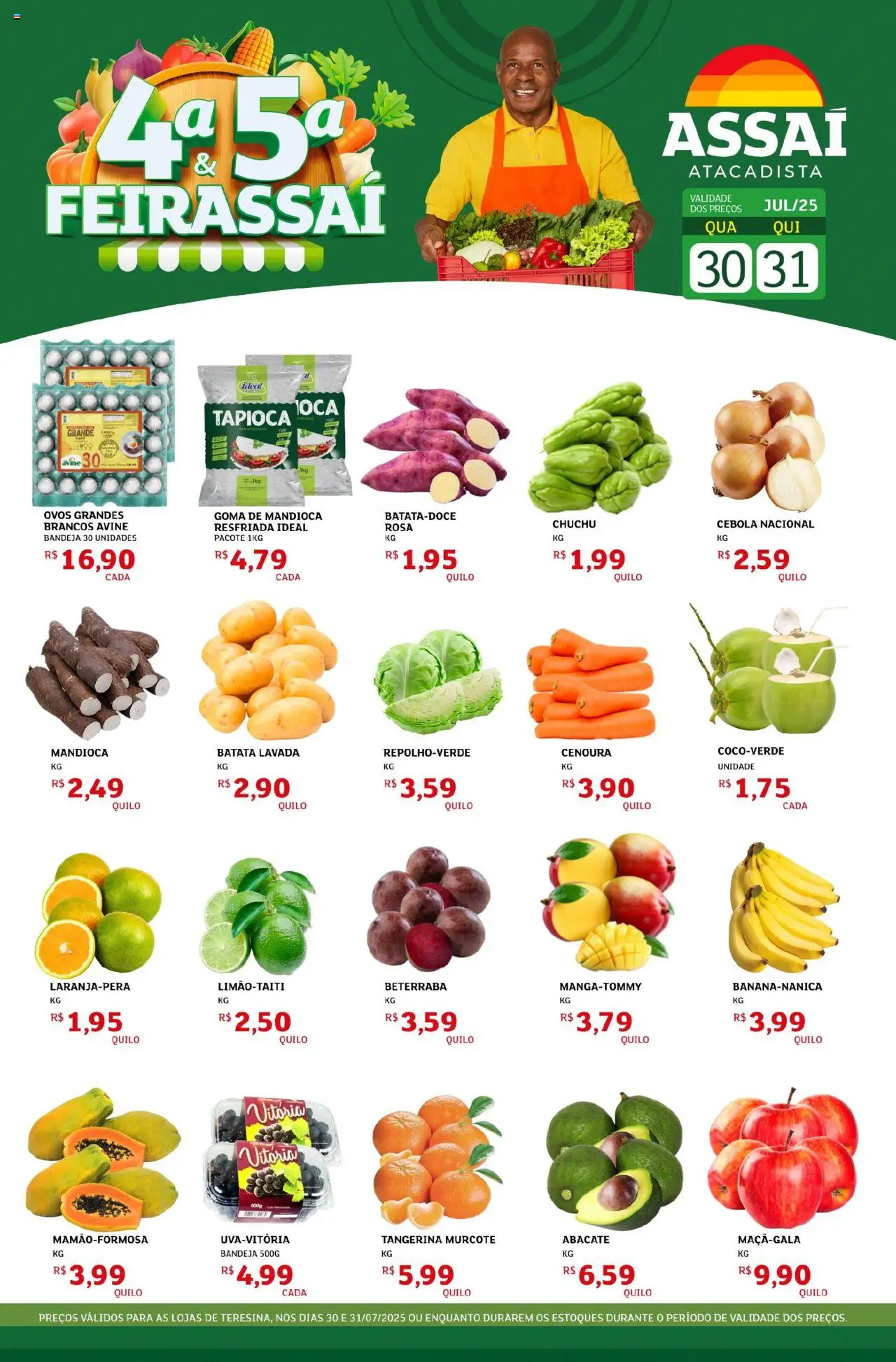 Assaí Atacadista folheto "Encarte - PI" válido a partir de 30/07/2025 - número de página 1 - Ovos, Chuchu, Batata, Abacate, Cenoura, Mandioca, Cebola, Bandeja