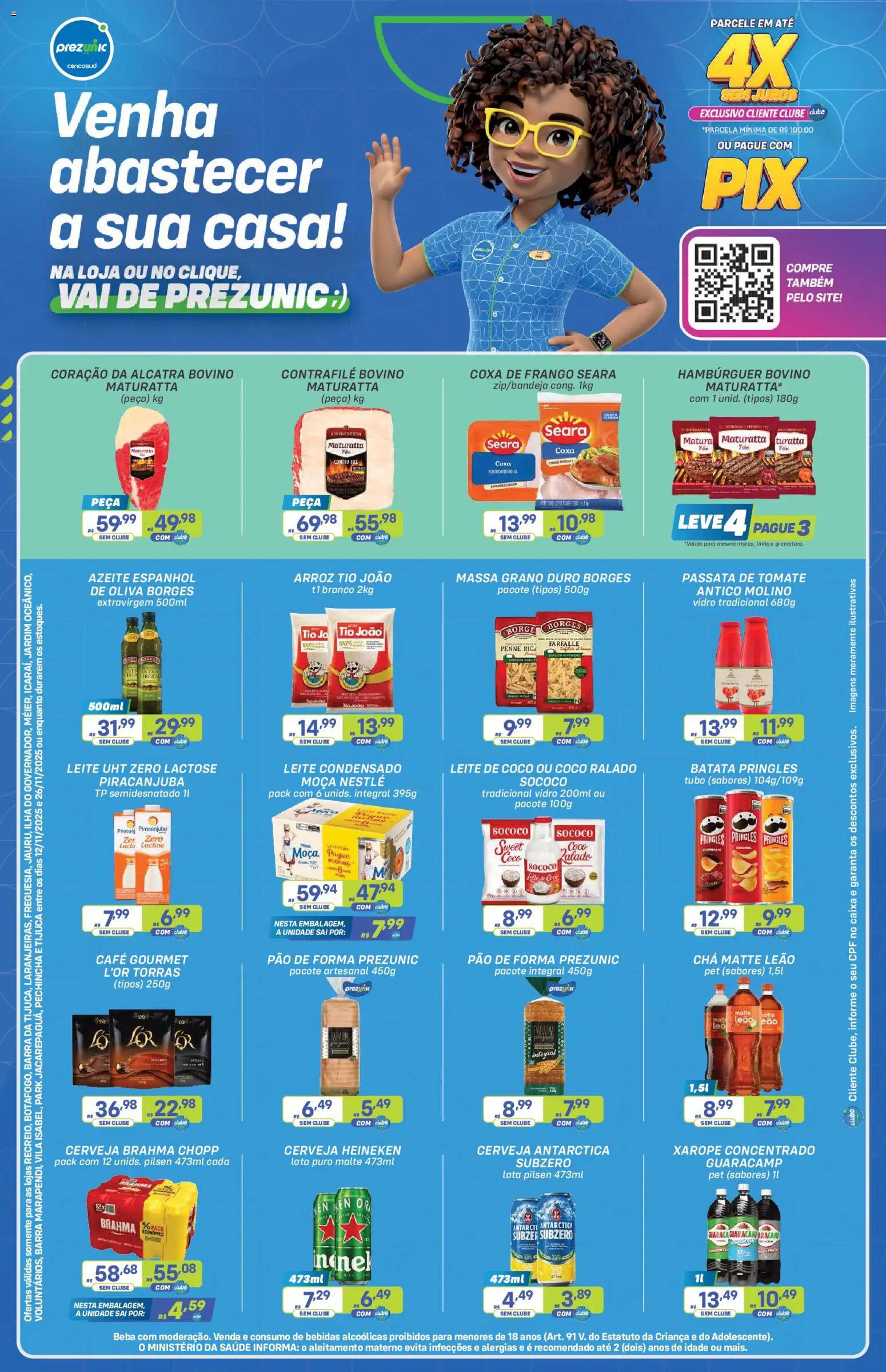 Pré-Visualização do folheto "Encarte de Novembro" da loja Prezunic válido a partir de 12/11/2025 - Hambúrguer, Cerveja, Arroz, Leite, Tomate, Chá, Pão de forma, Passata de tomate