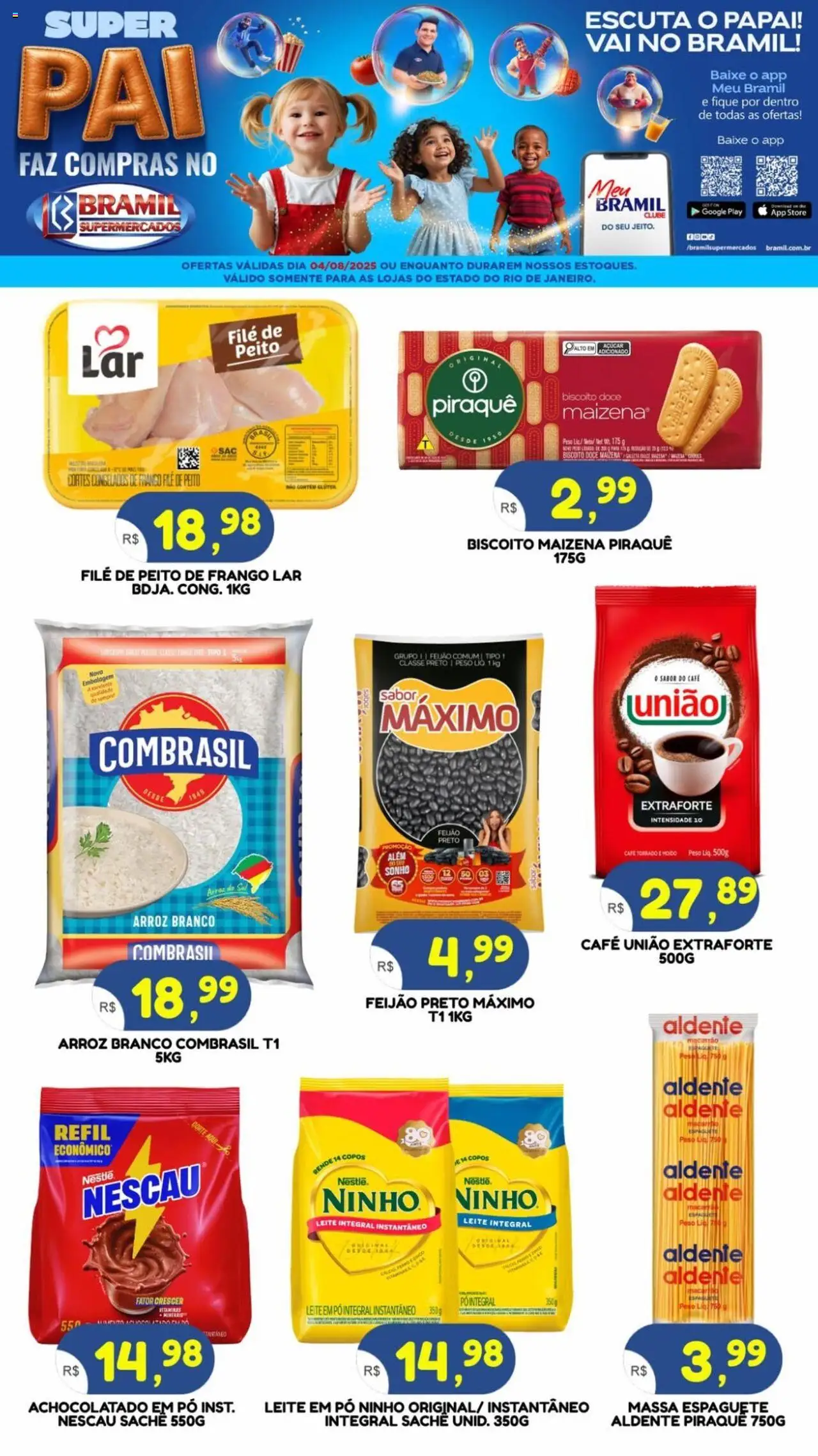 Bramil Supermercados folheto "Ofertas do Dia" válido a partir de 04/08/2025 - número de página 1 - Vinho, Macarrão, Sonho, Arroz, Massa, Pó, Espaguete, Leite integral