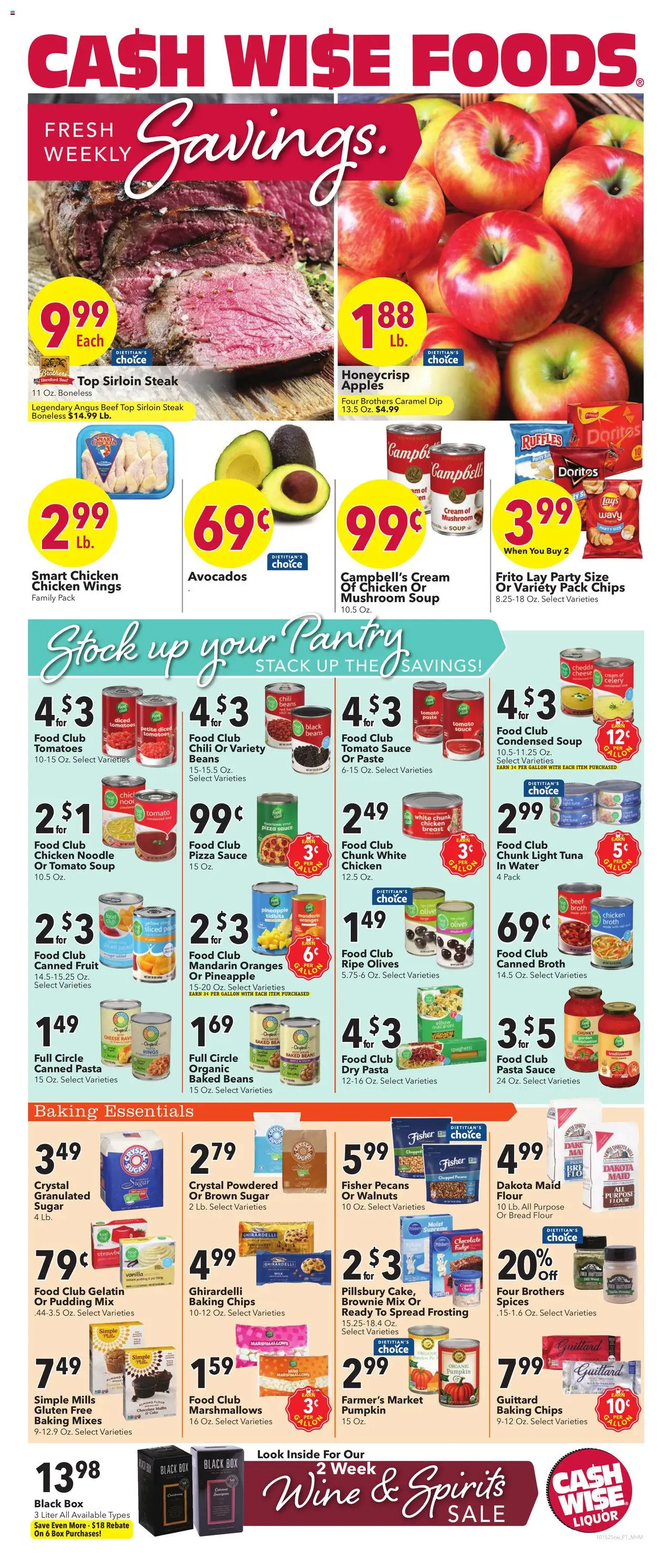 Cash Wise Weekly Ad from 10/15/2025 - Flyer - Page number 1 - Water, Steak, Fruit, Cheese, Tomatoes, Walnuts, Tuna, Celery