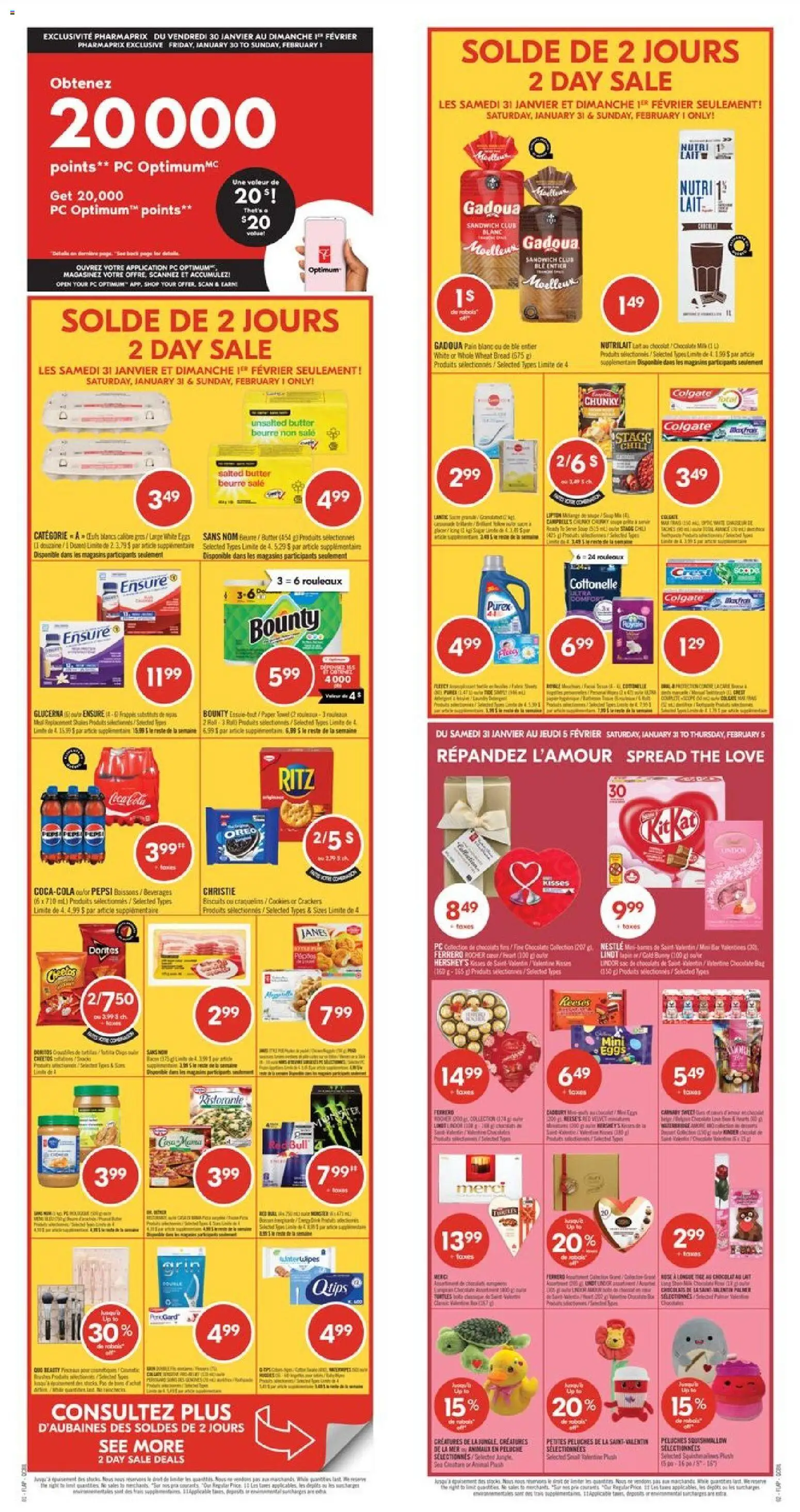 Preview of leaflet Weekly flyer / circulaire from shop Pharmaprix is valid from Jan 30, 2026 - Chocolate, Bread, Lindt, Pepsi, Biscuits, Butter, Oreo, Spread