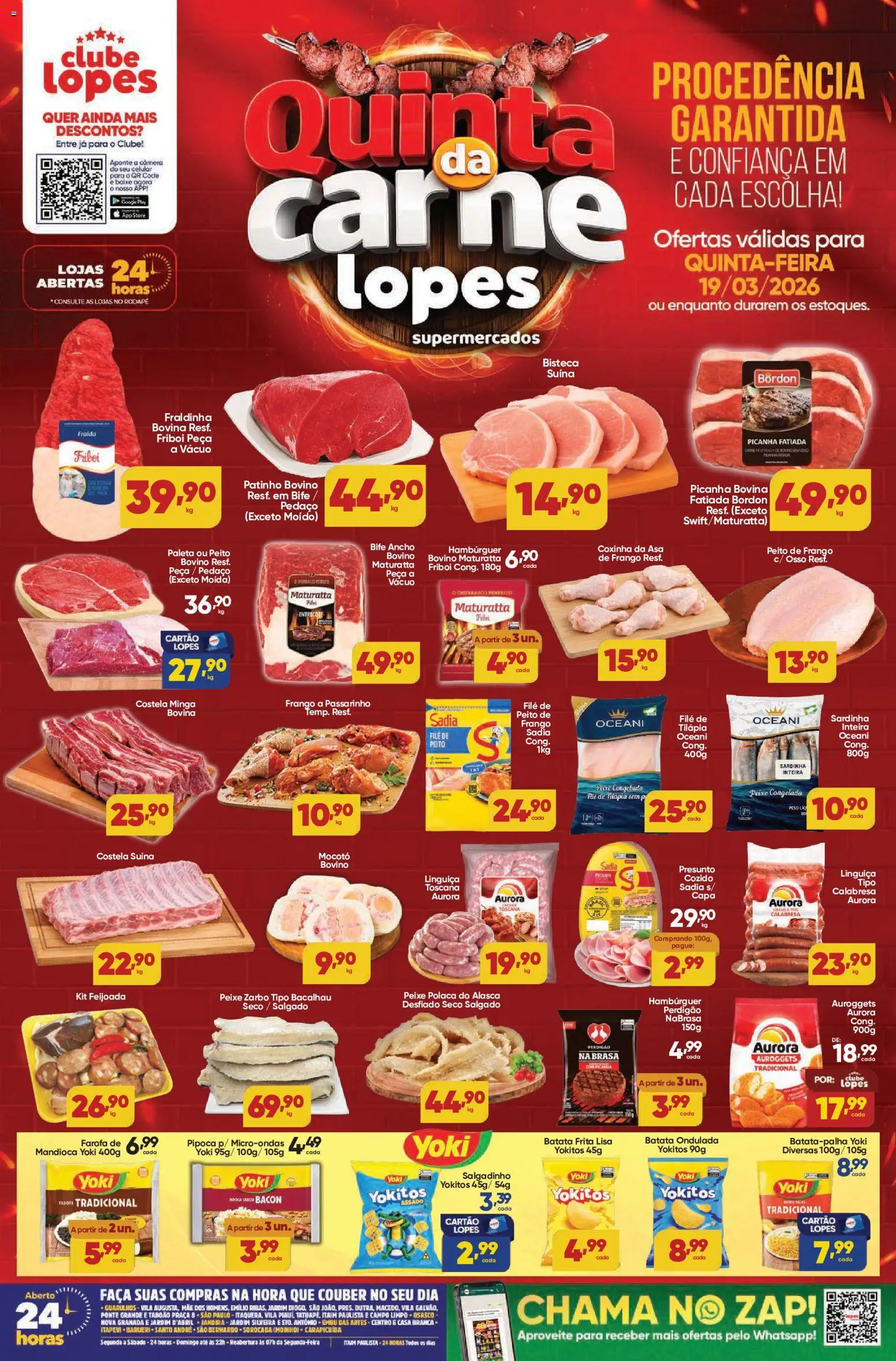 Pré-Visualização do folheto "Lopes Supermercados - Ofertas da semana" da loja Lopes Supermercados válido a partir de 19/03/2026 - Microondas, Hambúrguer, Câmera, Mandioca, Rodapé, Fraldinha, Linguiça, Presunto