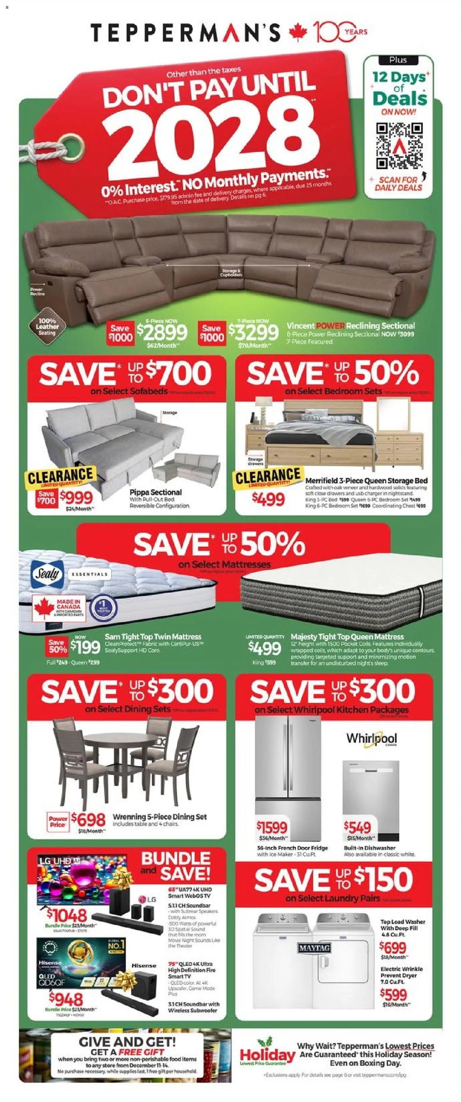 Preview of leaflet Weekly flyer / circulaire from shop Tepperman's is valid from Dec 11, 2025 - Food, Game, Tv, Mattresses, Ice, Dishwasher, Door, Dryer
