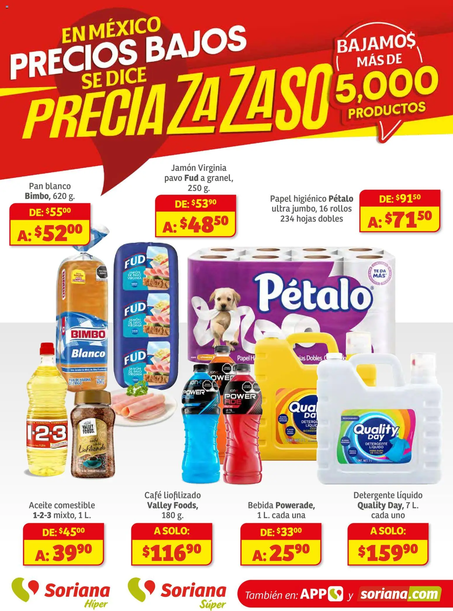 Vista previa las ofertas de la tienda Soriana - Preciazazaso Súper: BCS, Jal, Nay, Sin, Son desde el 18/11/2025 - Café, Té, Pan, Aceite, Pavo, Papel higiénico, Harina, Jamón