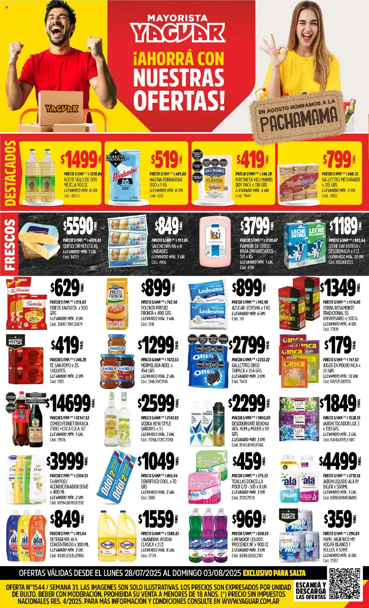 Yaguar Salta del 28/07/2025 Online - Fernet, Polenta, Durazno, Fideos, Lavandina, Jabón, Mermelada, Acondicionador