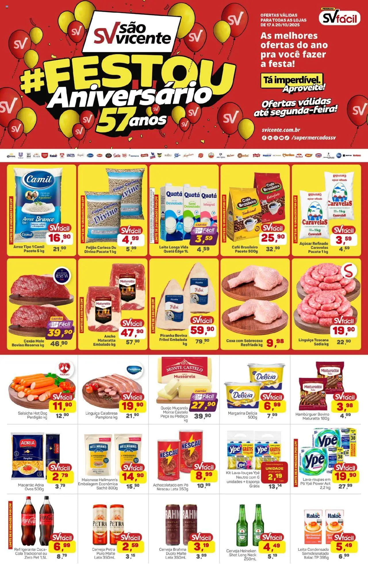 Supermercados São Vicente folheto "Ofertas da semana" válido a partir de 20/10/2025 - número de página 1 - Hambúrguer, Leite, Cerveja Heineken, Maionese, Nescau, Cola, Queijo muçarela, Achocolatado