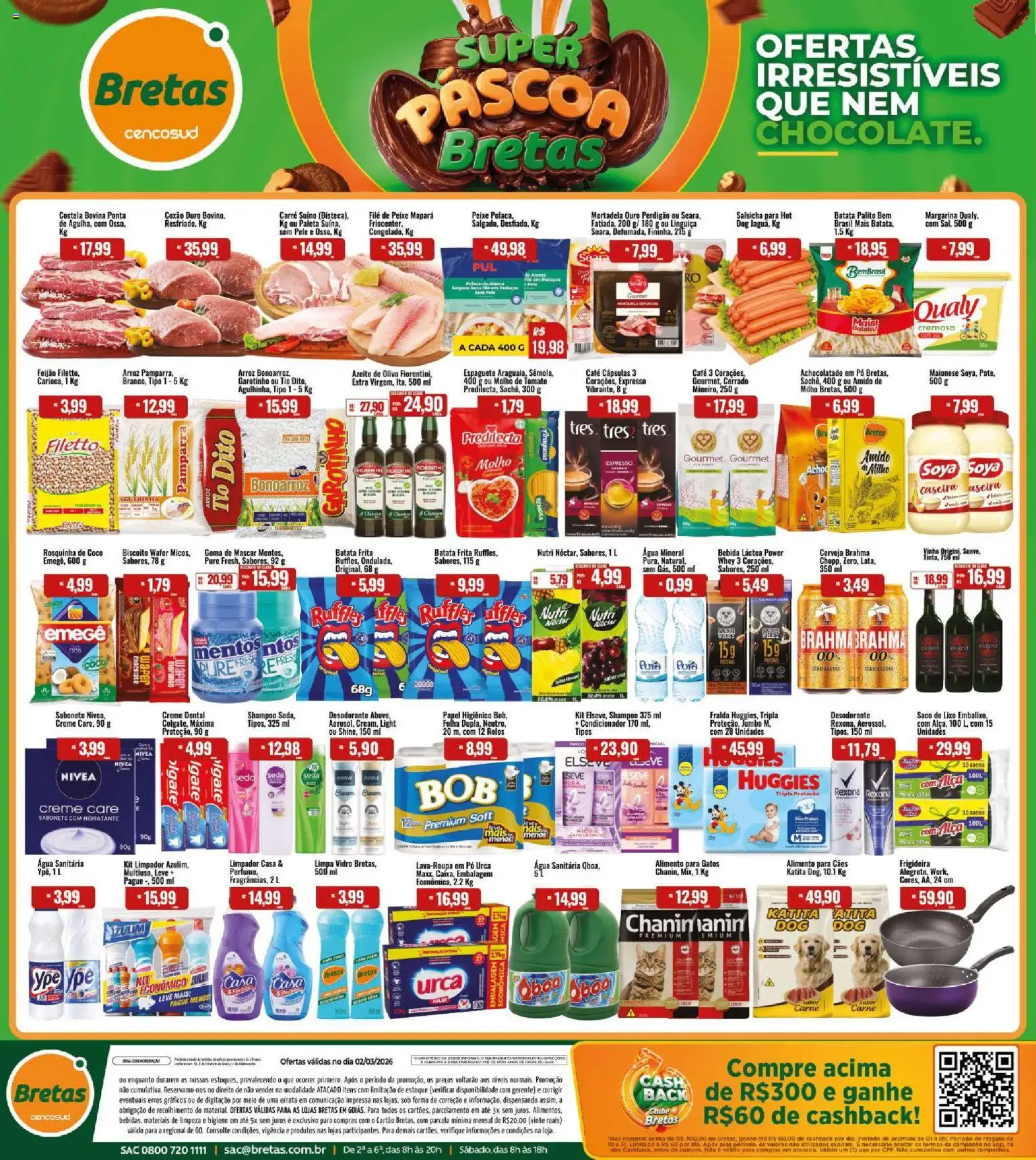 Pré-Visualização do folheto "Bretas ofertas do Dia" da loja Bretas válido a partir de 02/03/2026 - Cerveja, Azeite, Azeite de oliva, Pó, Espaguete, Achocolatado, Rosquinha, Filé de peixe