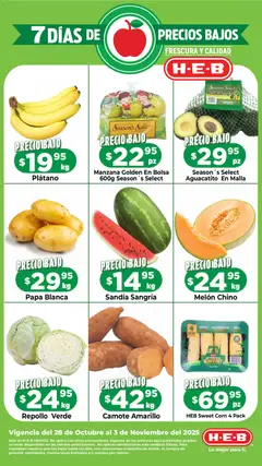 Vista previa las ofertas de la tienda H-E-B - Folleto Precios Bajos desde el 28/10/2025 