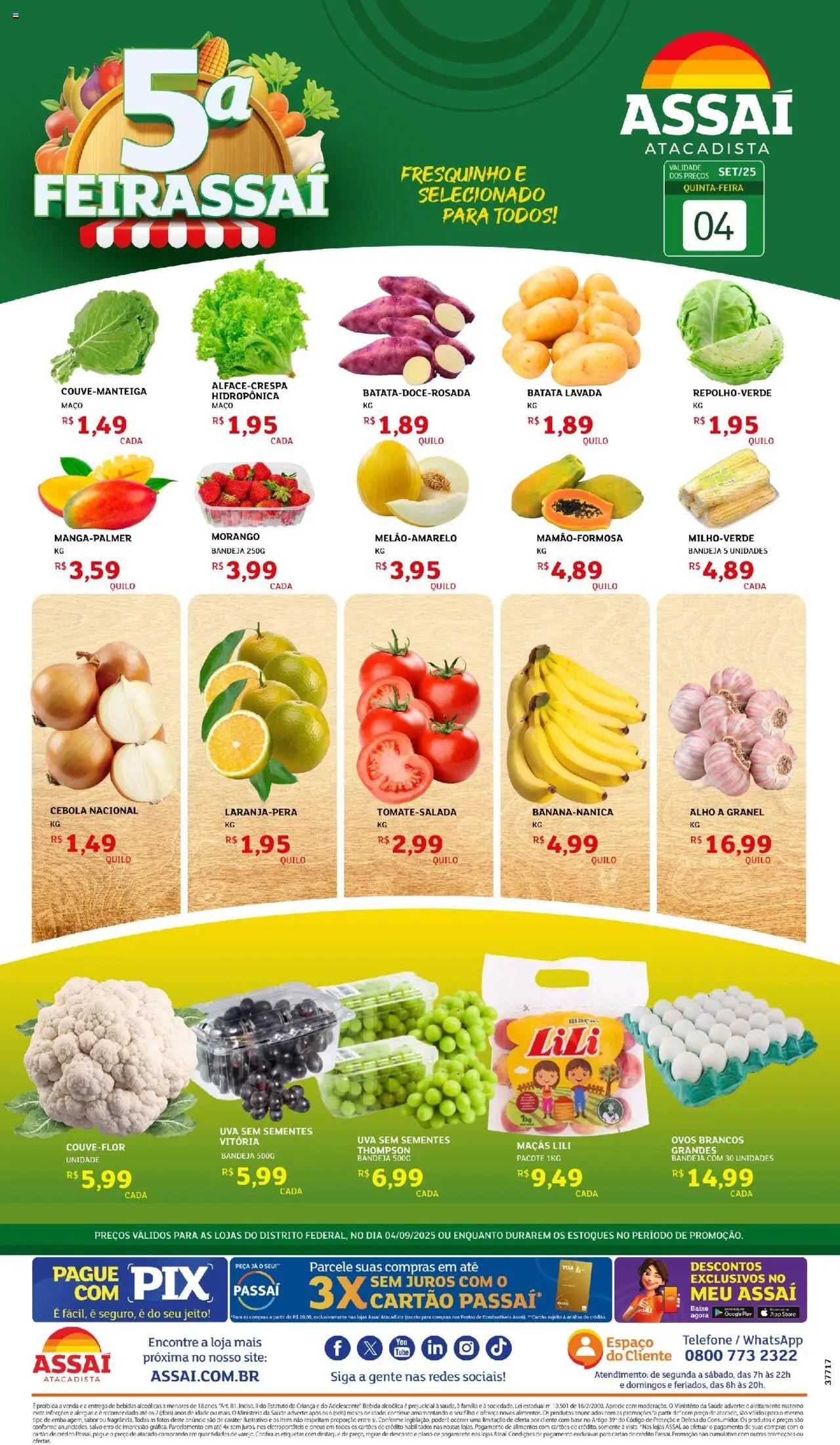 Assaí Atacadista folheto "Encarte - DF" válido a partir de 04/09/2025 - número de página 1 - Telefone, Maçãs, Base, Bebida, Alimentos, Cebola, Bandeja, Alho