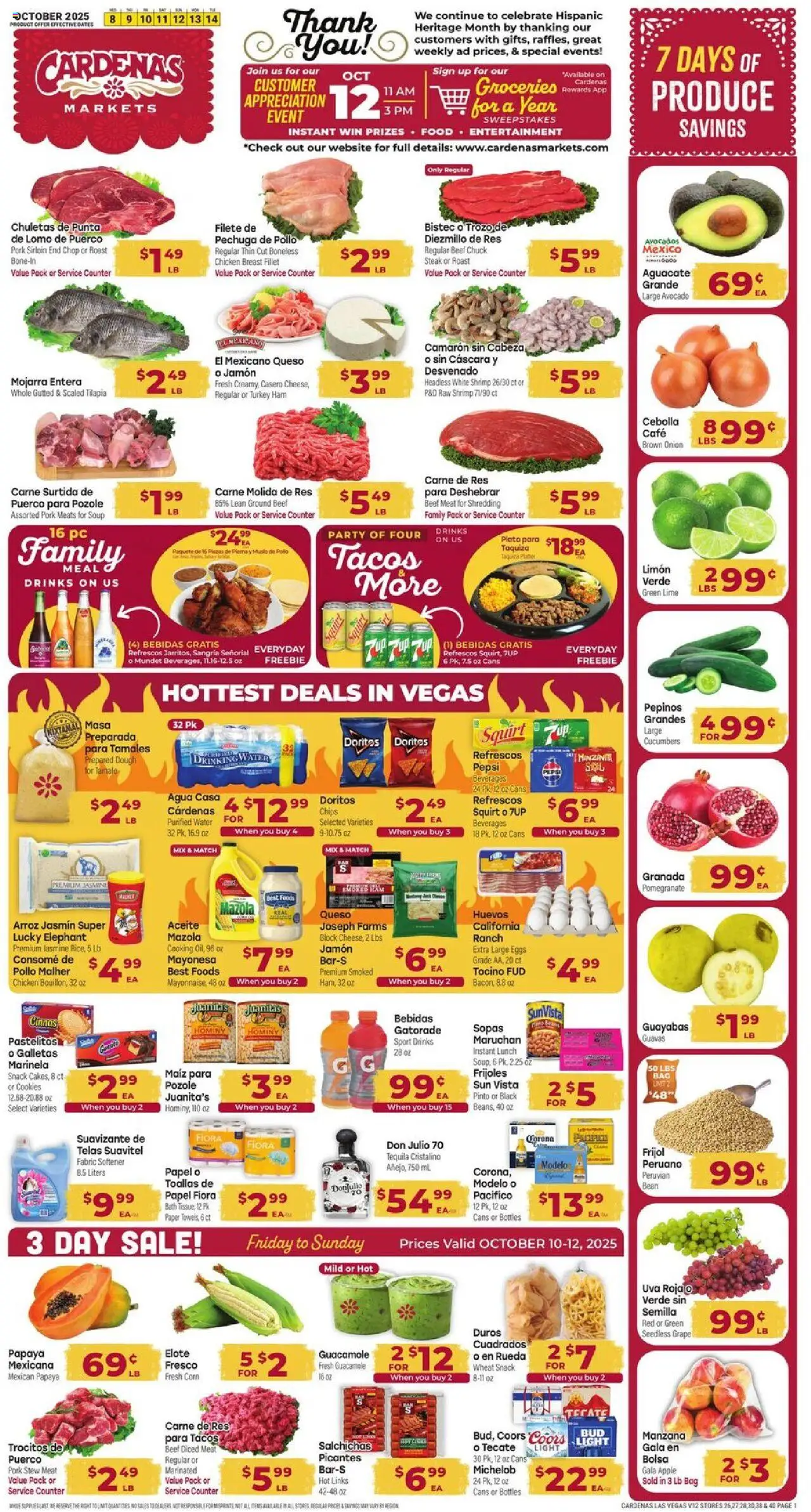 Cardenas Weekly Ad - NV from 10/08/2025 - Flyer - Page number 1 - Cookies, Pomegranate, Avocado, Shrimp, Pepsi, Cucumbers, Lime, Ground beef
