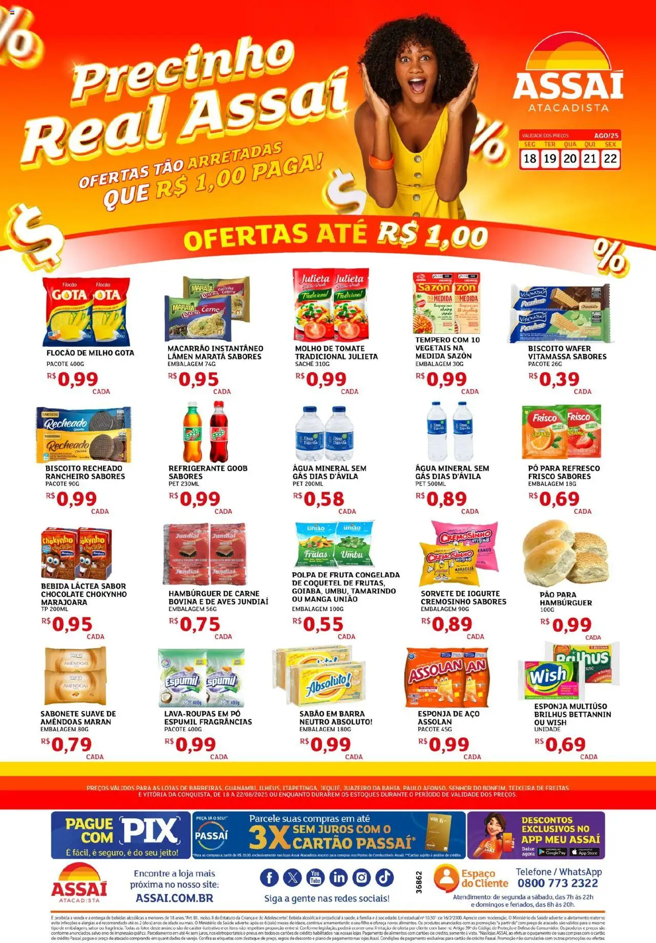 Assaí Atacadista folheto "Encarte - BA" válido a partir de 18/08/2025 - número de página 1 - Telefone, Frutas, Macarrão, Pão, Pneus, Maracujá, Milho, Frisco